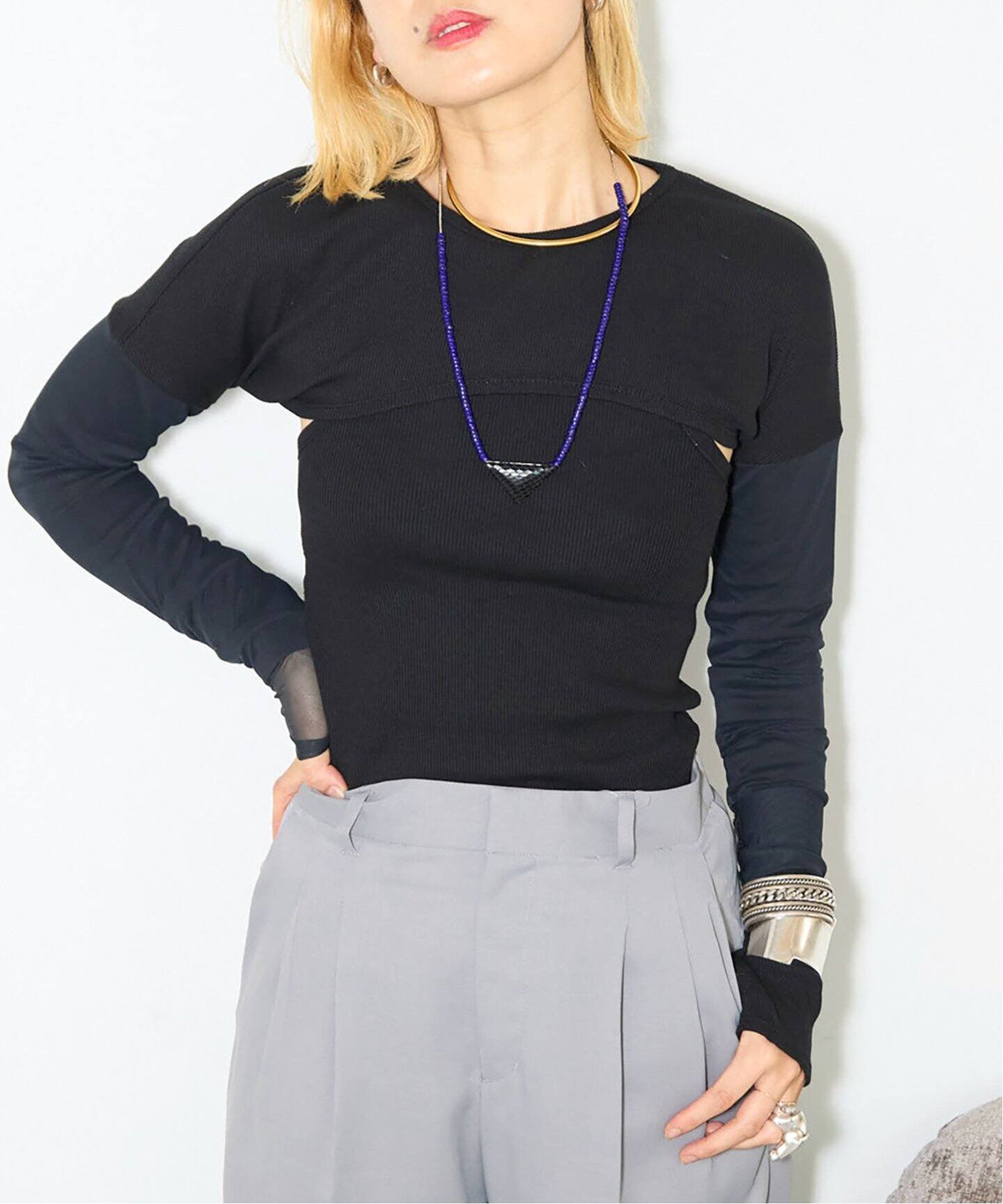 OVERNEATH 別注 rib sleeves：カットソー（Tシャツ／カットソー 