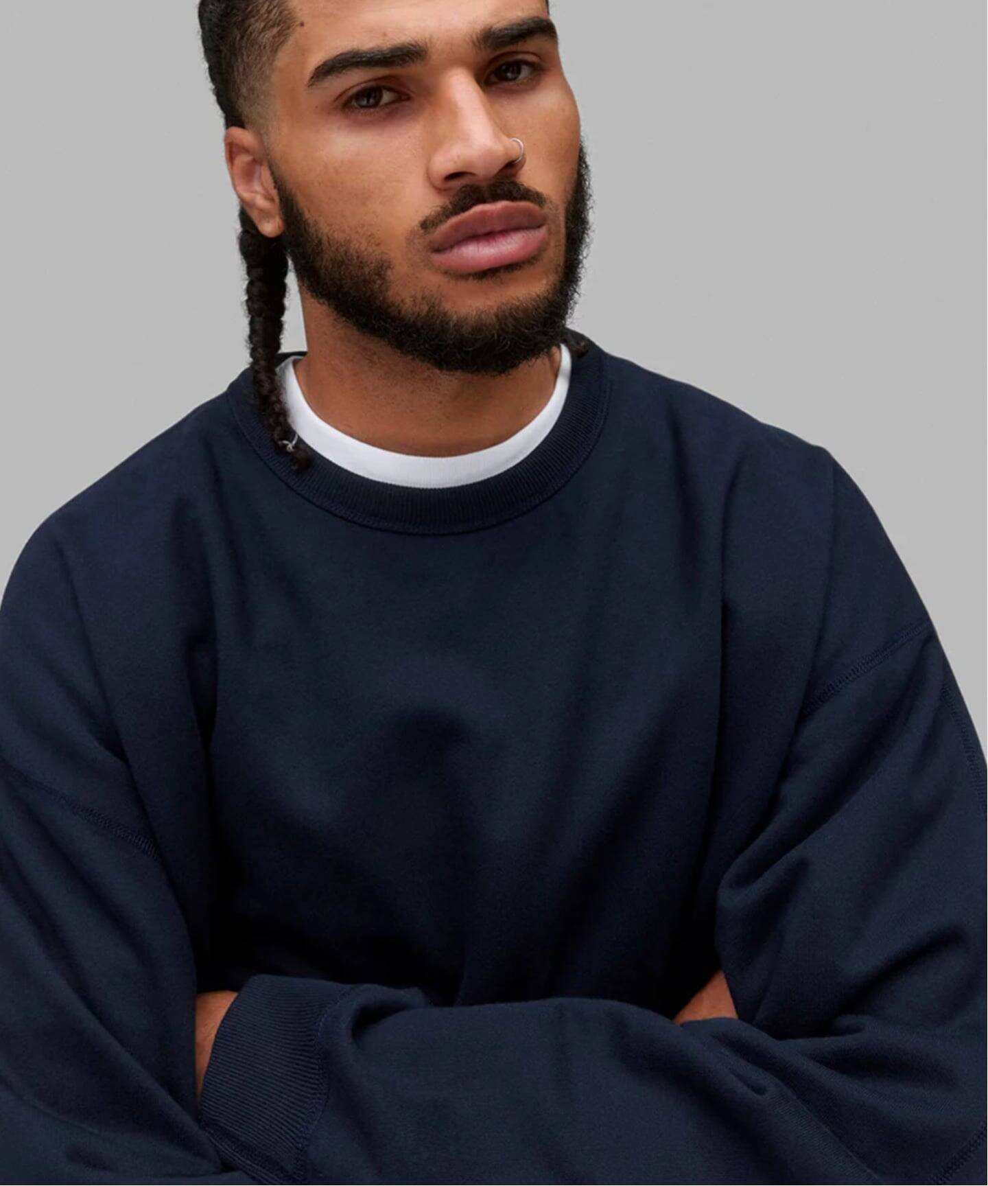 rokh ネイビー トレーナー MIDWEIGHT TERRY RELAXED CREWNECK（スウェット）｜REIGNING