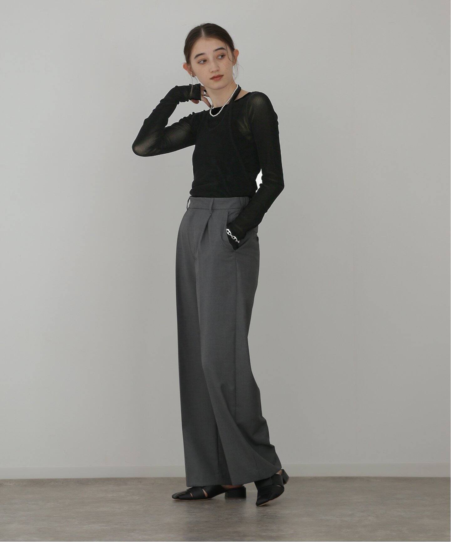 CLANE TULLE FLOCKY LAYERED TOPS 17105-1222（Tシャツ／カットソー 