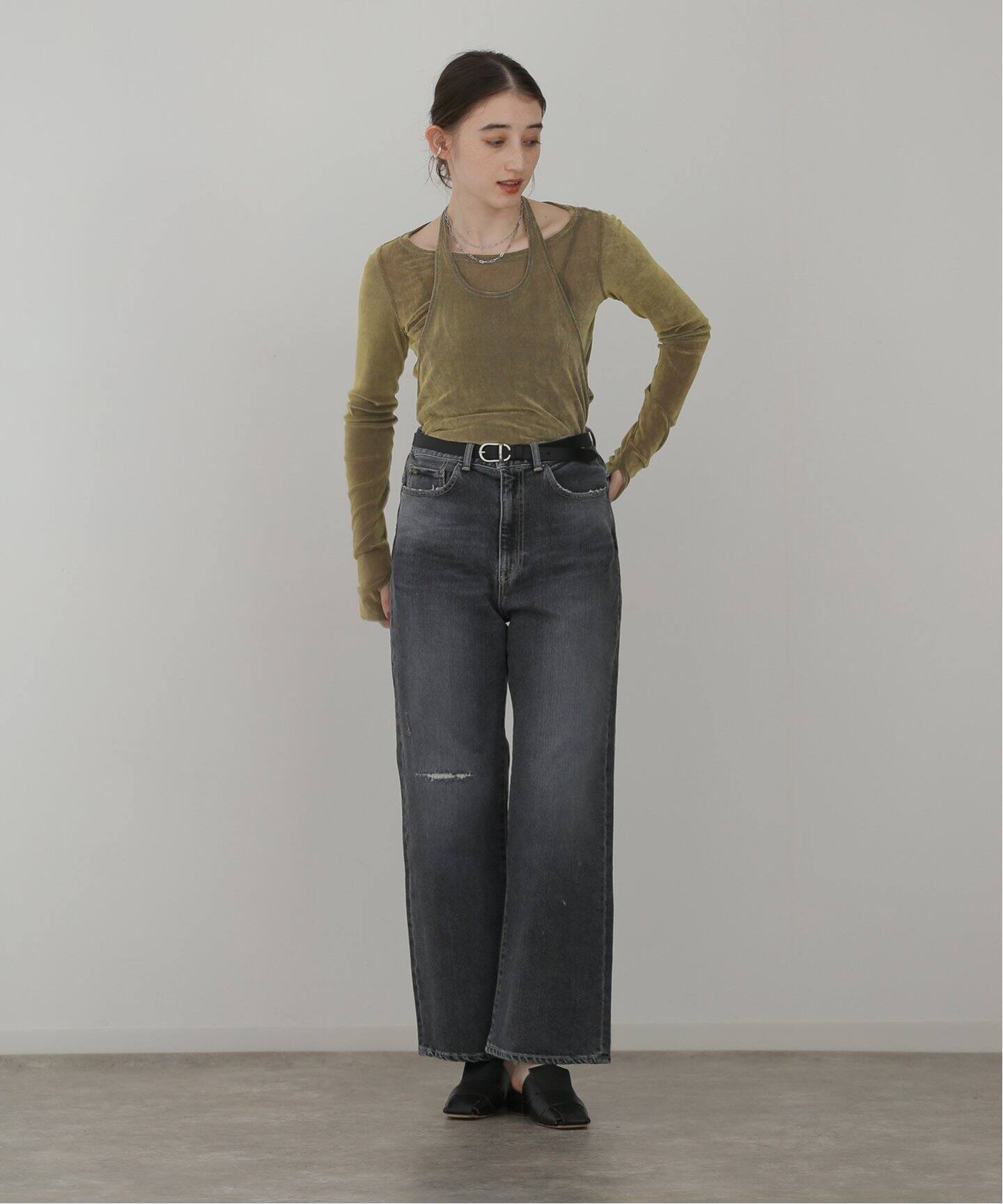 CLANE TULLE FLOCKY LAYERED TOPS 17105-1222（Tシャツ 