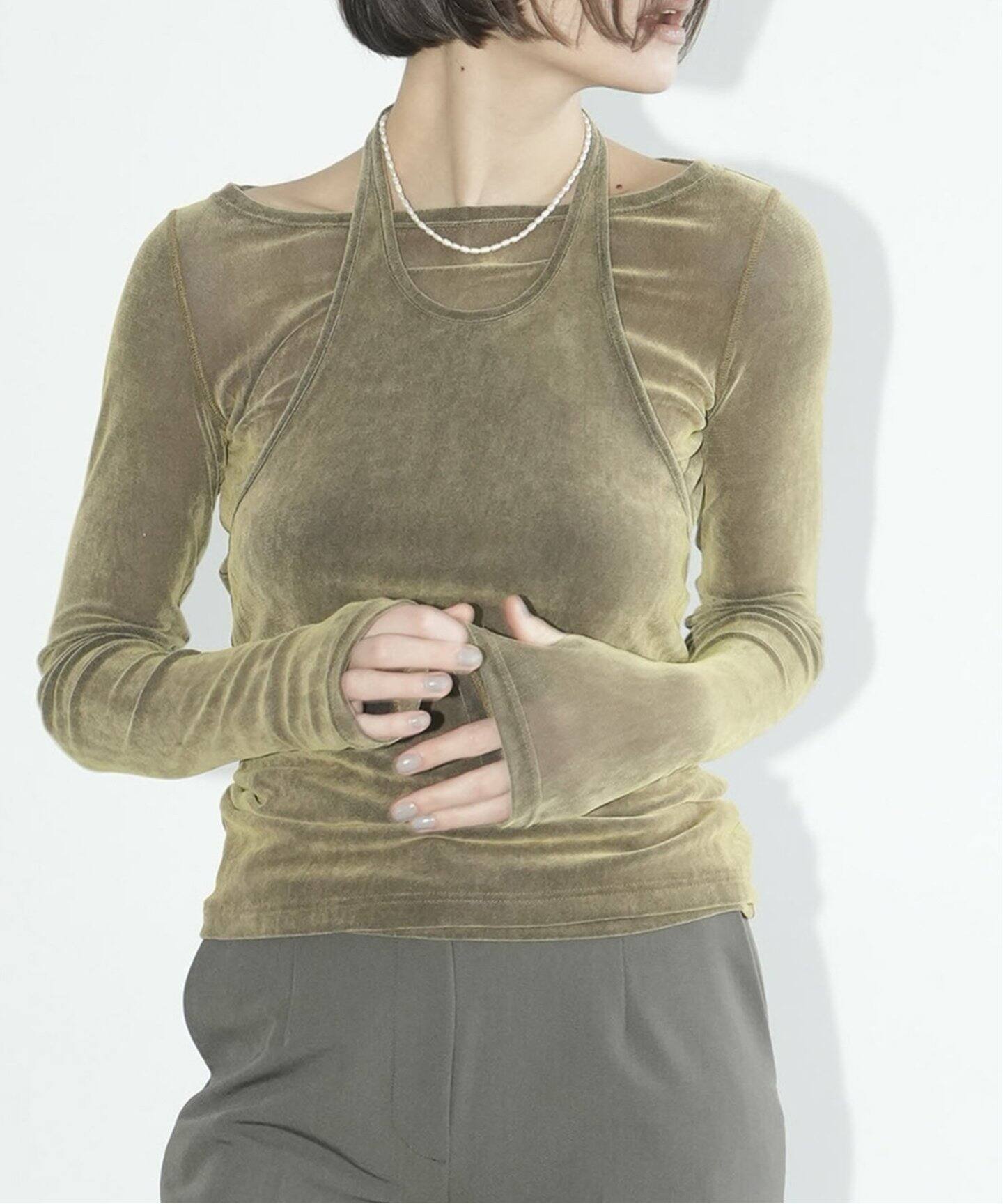CLANE TULLE FLOCKY LAYERED TOPS 17105-1222（Tシャツ／カットソー 