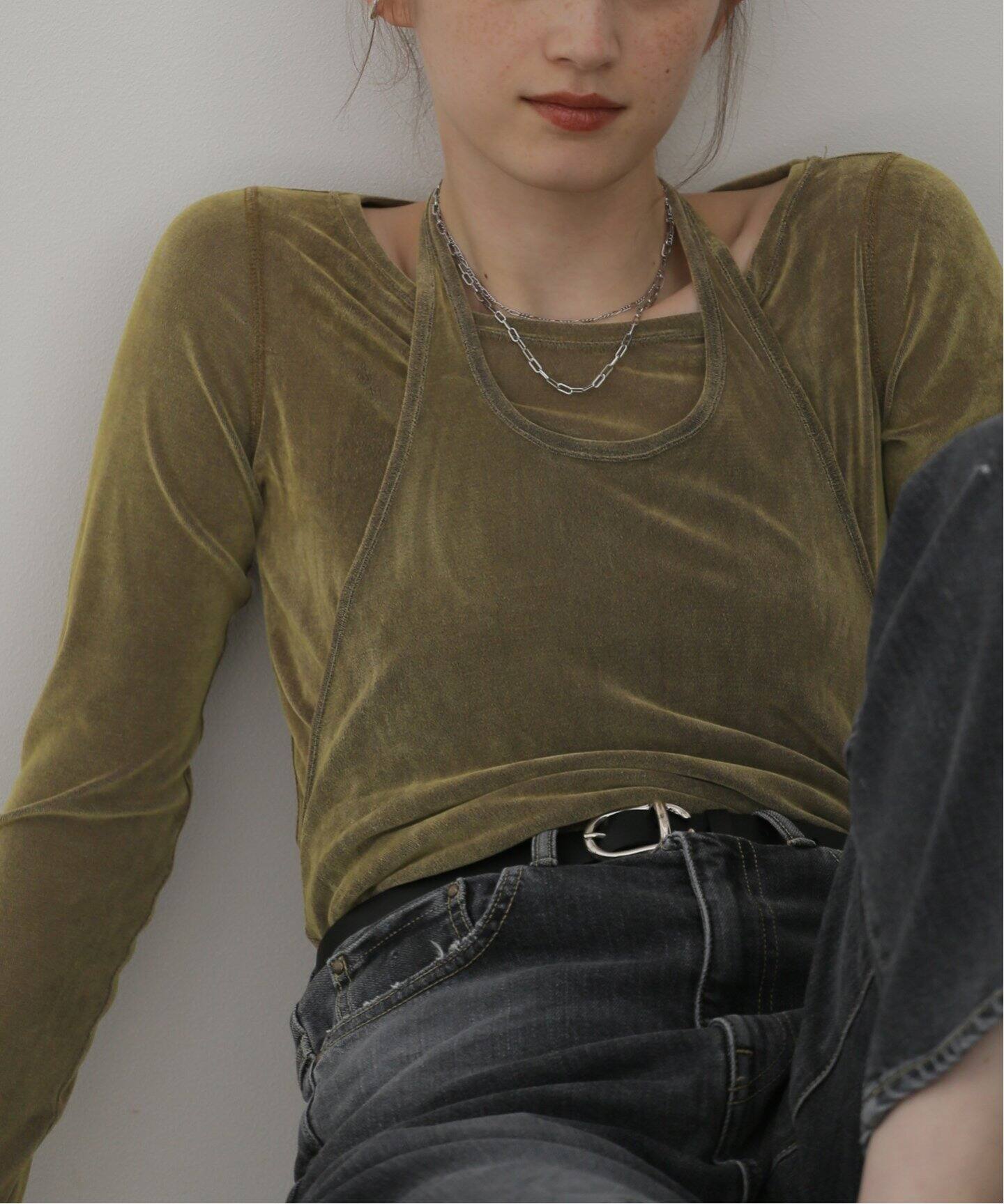 CLANE TULLE FLOCKY LAYERED TOPS 17105-1222（Tシャツ／カットソー 