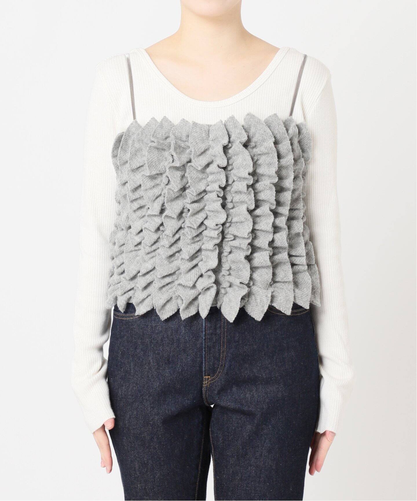 THE FLATS/ザ フラッツ】KNIT SEW FRILL TOPS：ニットキャミソール 