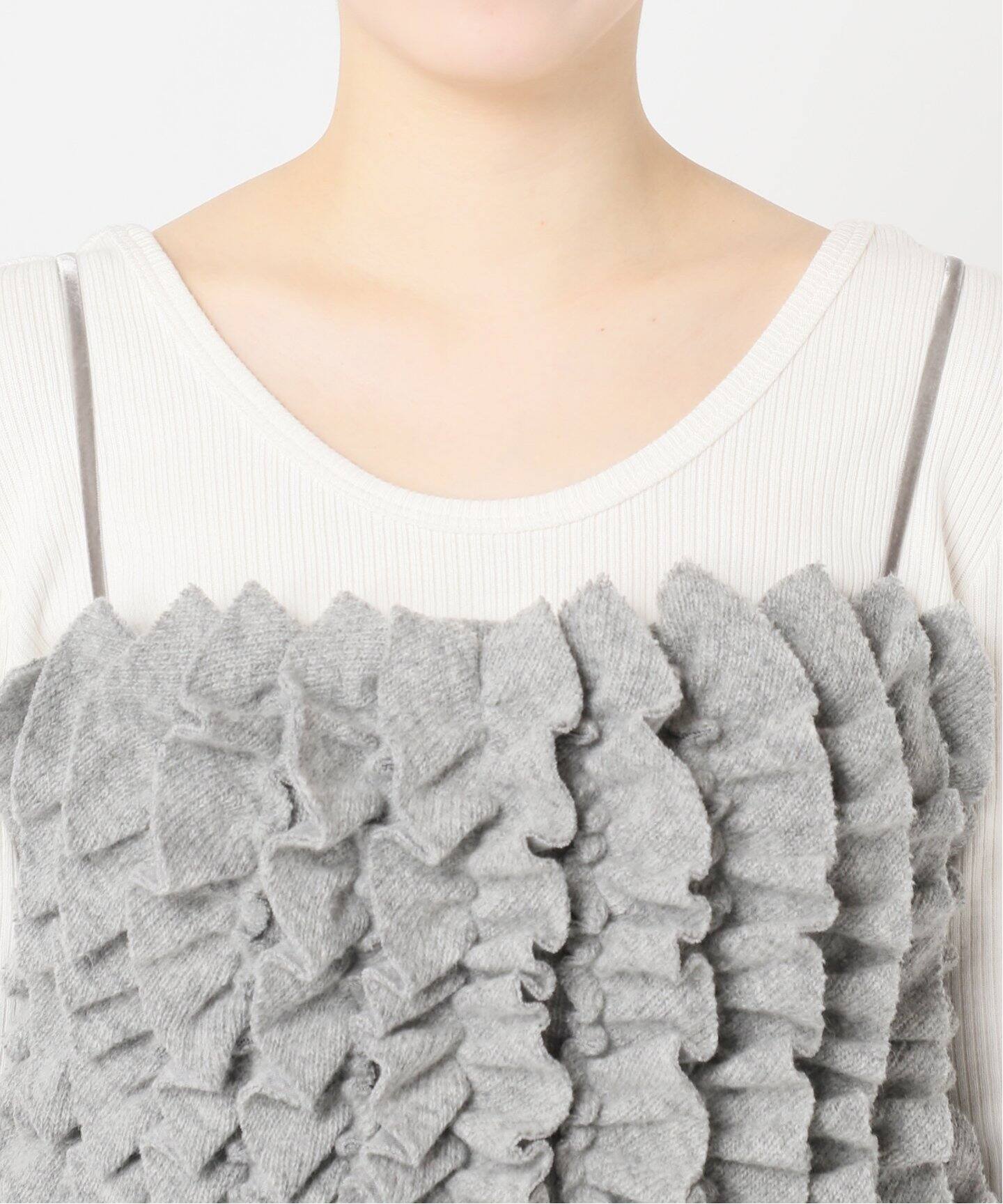 THE FLATS/ザ フラッツ】KNIT SEW FRILL TOPS：ニットキャミソール 