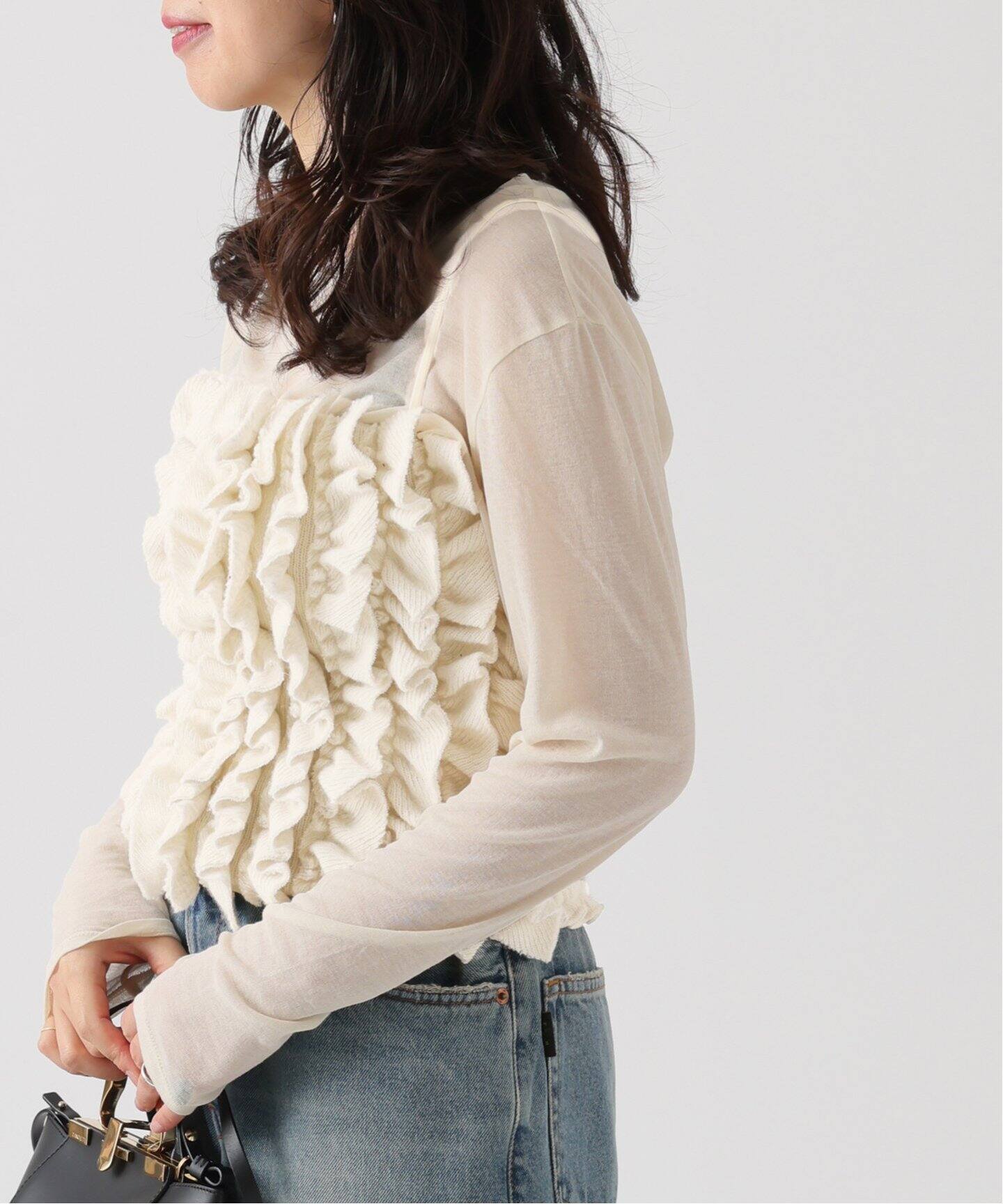 THE FLATS/ザ フラッツ】KNIT SEW FRILL TOPS：ニットキャミソール 