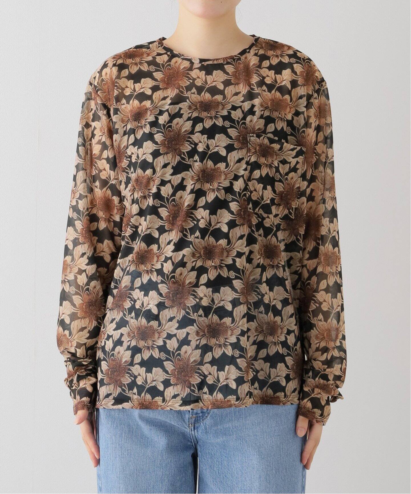 FUMIE TANAKA(フミエタナカ)】sheer print long t：カットソー（T 