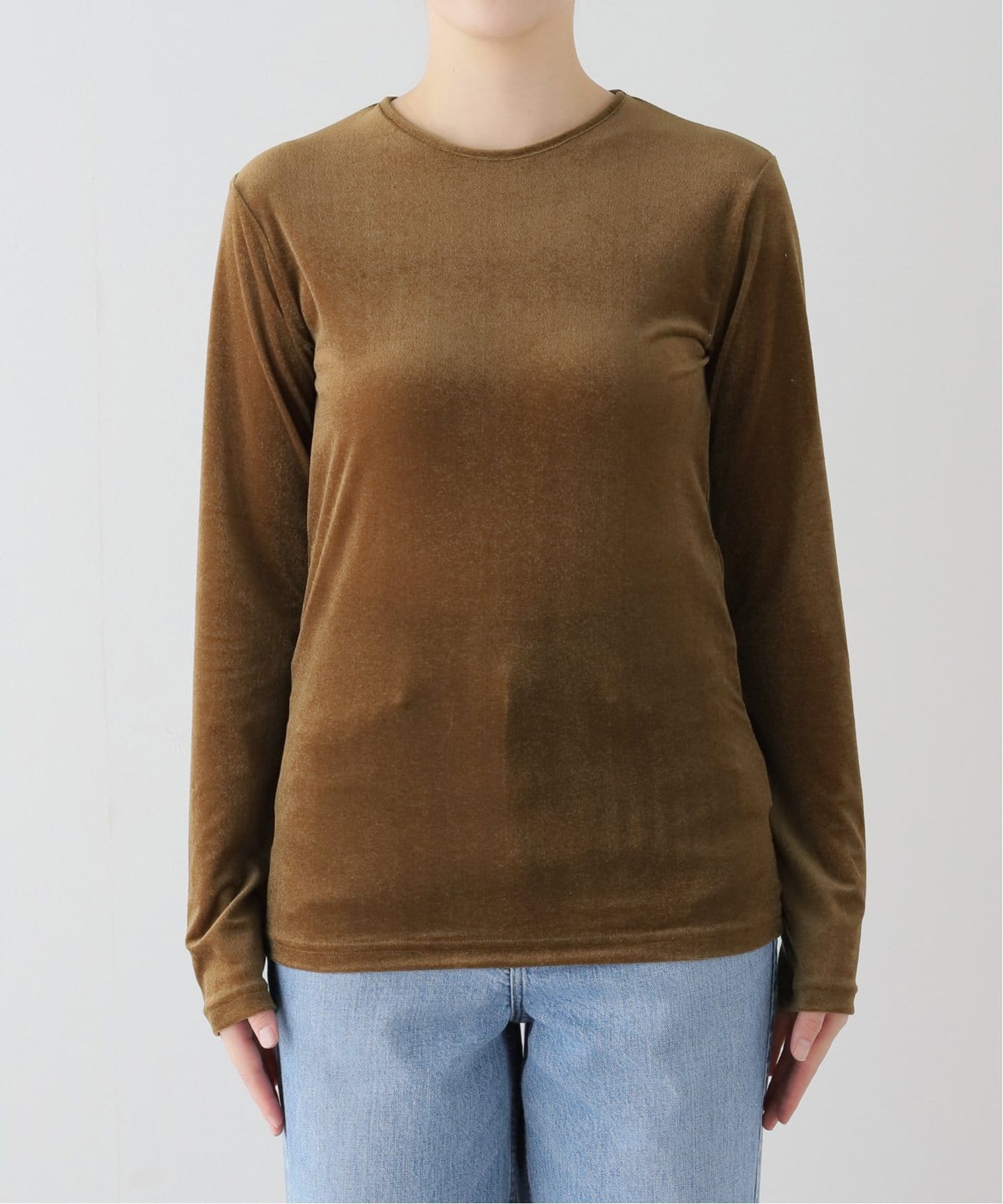 Meravel ベロアTee ブラウン Meravel ベロアTee ブラウン velour simple comfortable Tee(3色