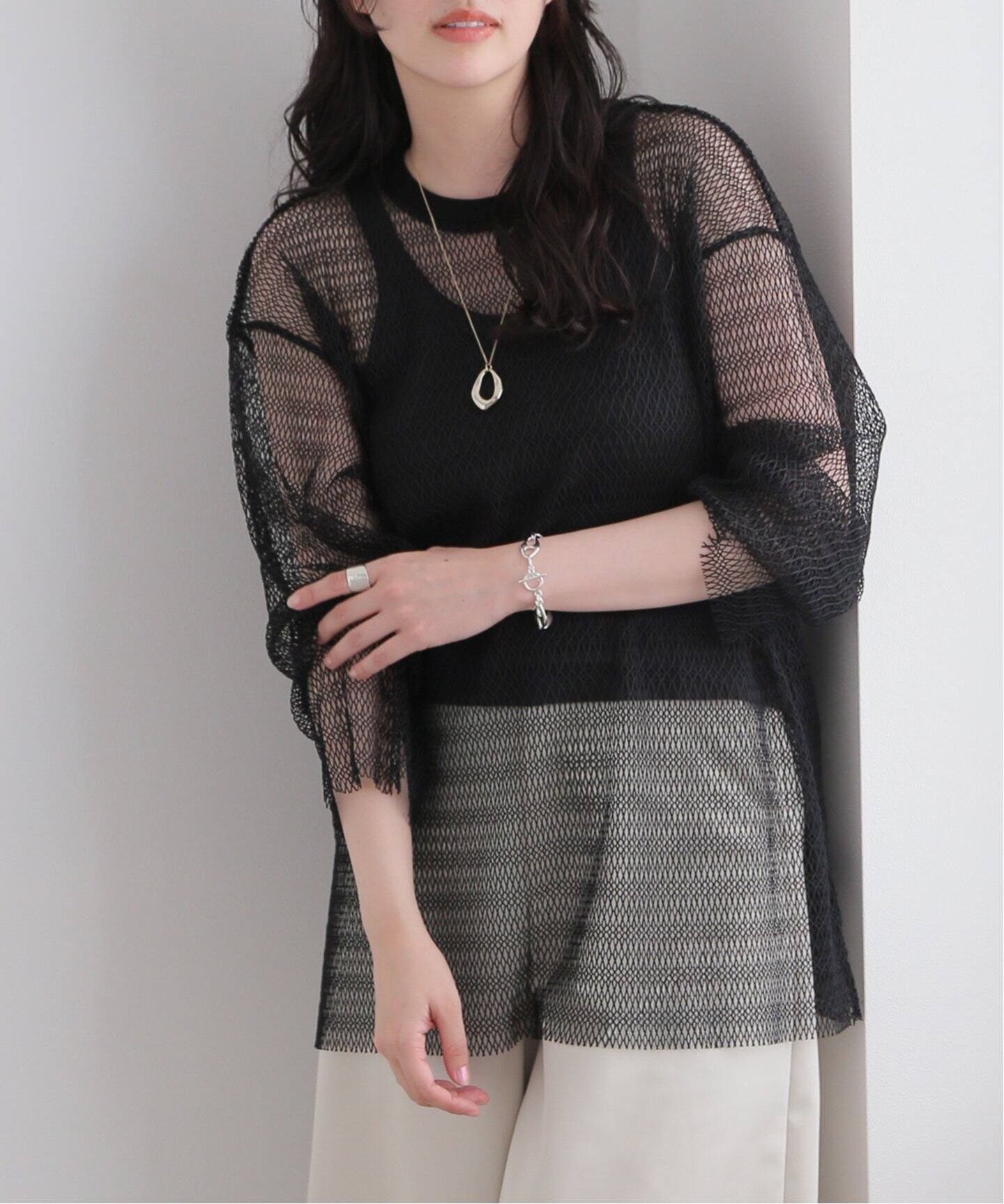 バイカラーネットビッグプルオーバー（Tシャツ／カットソー）｜JOURNAL  