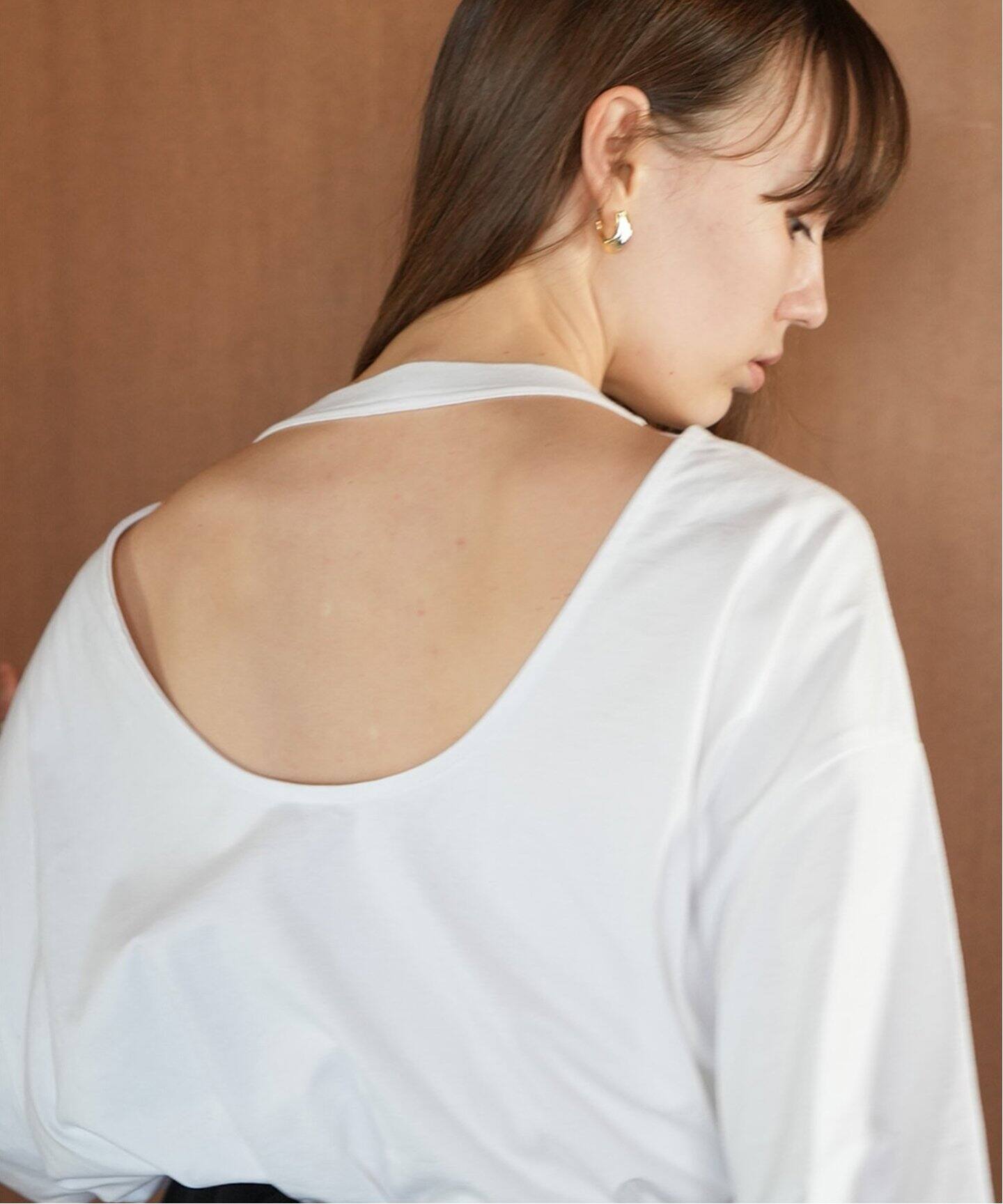 CLANE/クラネ】BACK OPEN HALTER NECK TOPS：カットソー（Tシャツ 