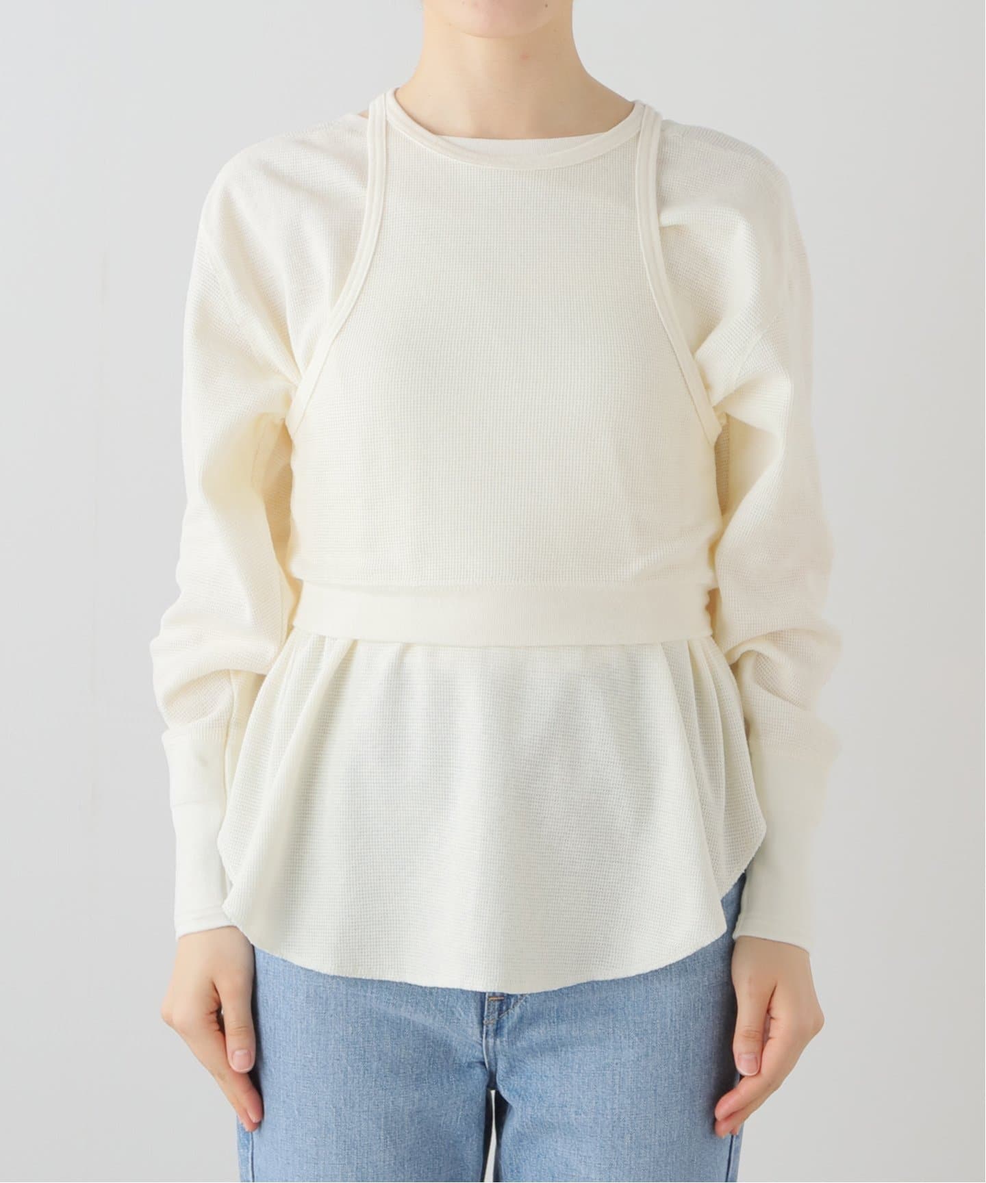 トップス LAYRED BUSTIER THERMAL TOPS CLANE/クラネ】LAYERED BUSTIER THERMAL TOPS：カットソー（T