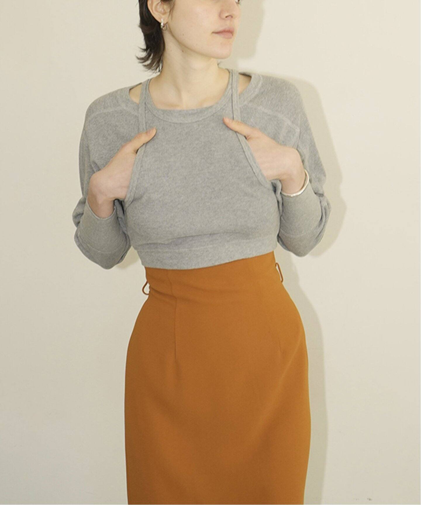CLANE/クラネ】LAYERED BUSTIER THERMAL TOPS：カットソー（Tシャツ 