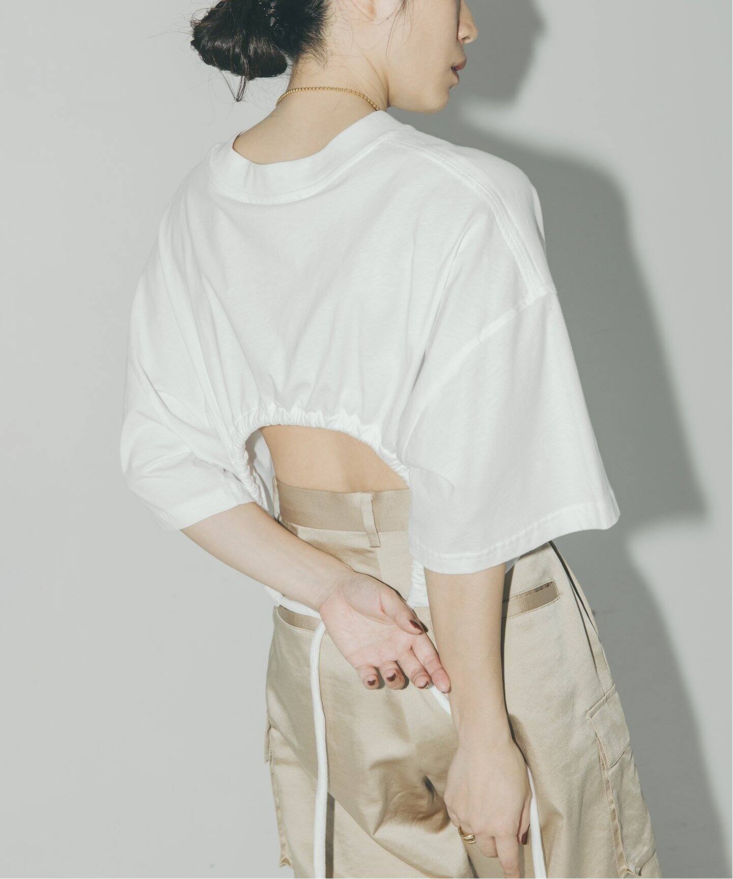 TELA/テラ】 S/S back open T：Tシャツ（Tシャツ／カットソー 