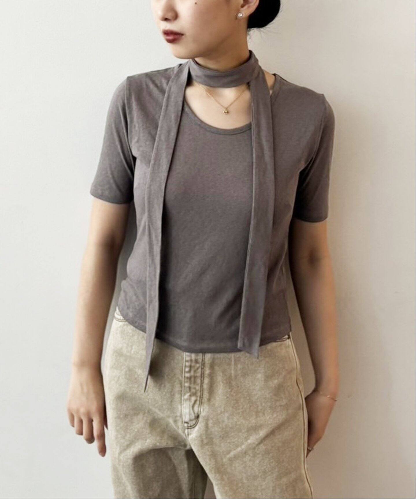 「Oriens JOURNAL STANDARD」 スウェットカットソー FREE チャコールグレー レディース タイセットシアーTEE（Tシャツ／カットソー）｜Oriens JOURNAL