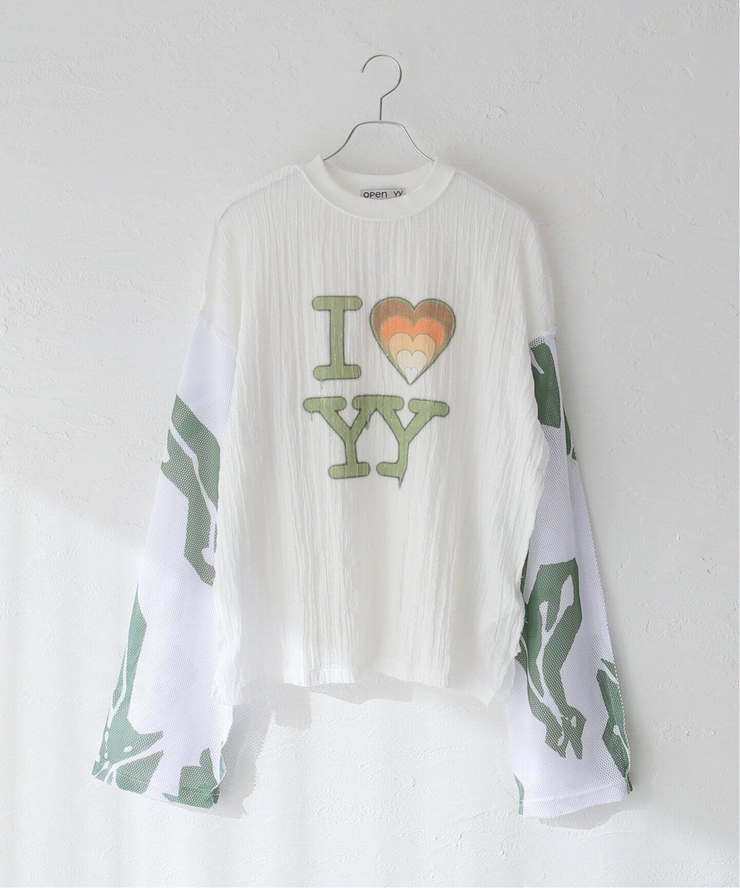 OPEN YY / オープンワイワイ】I LOVE YY MESH SLEEVE T：ロンT（T 