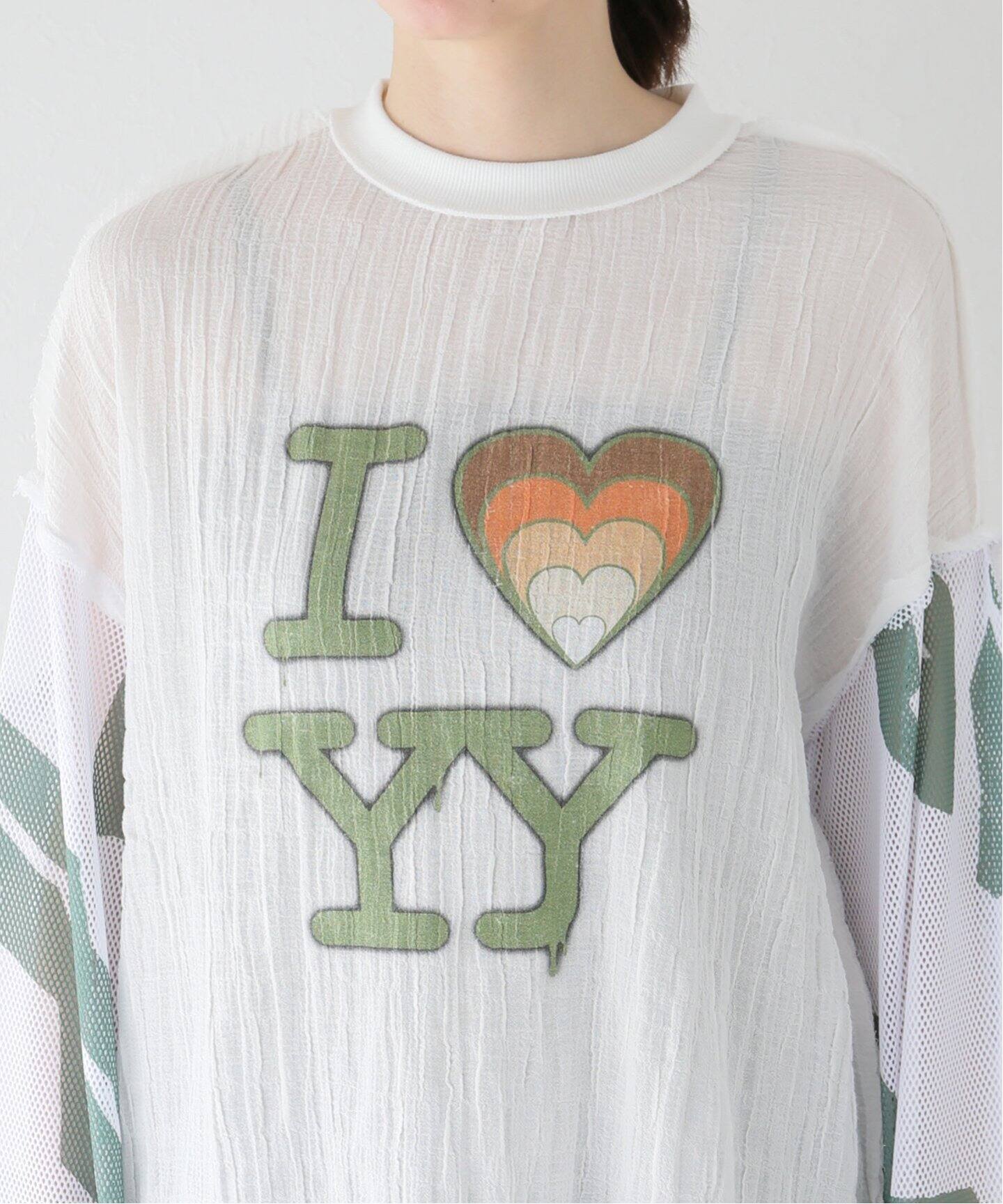 OPEN YY / オープンワイワイ】I LOVE YY MESH SLEEVE T：ロンT（T 