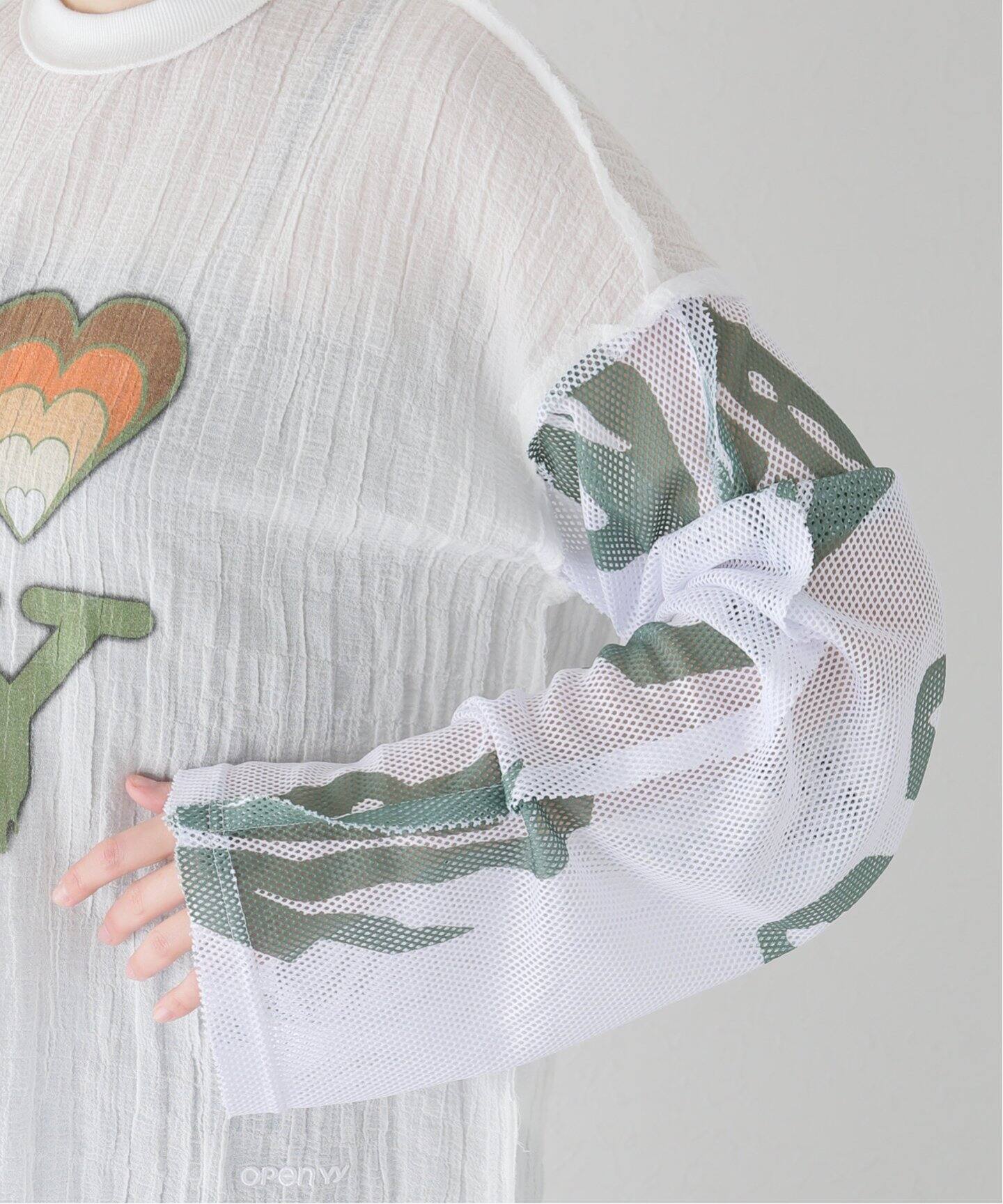 OPEN YY / オープンワイワイ】I LOVE YY MESH SLEEVE T：ロンT（T 