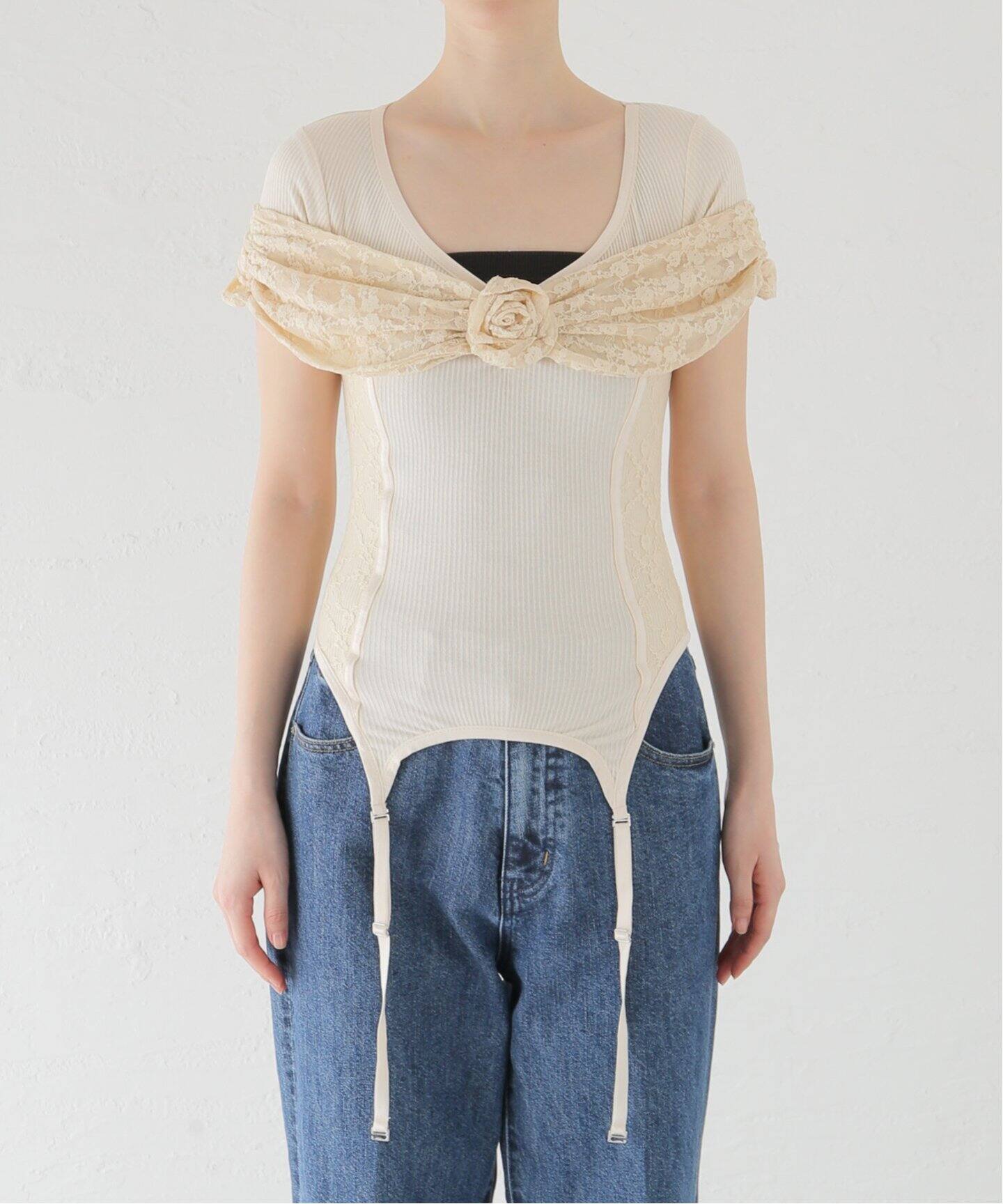 SCULPTOR/スカルプター】Corset U Neck Tee：カットソー（Tシャツ 