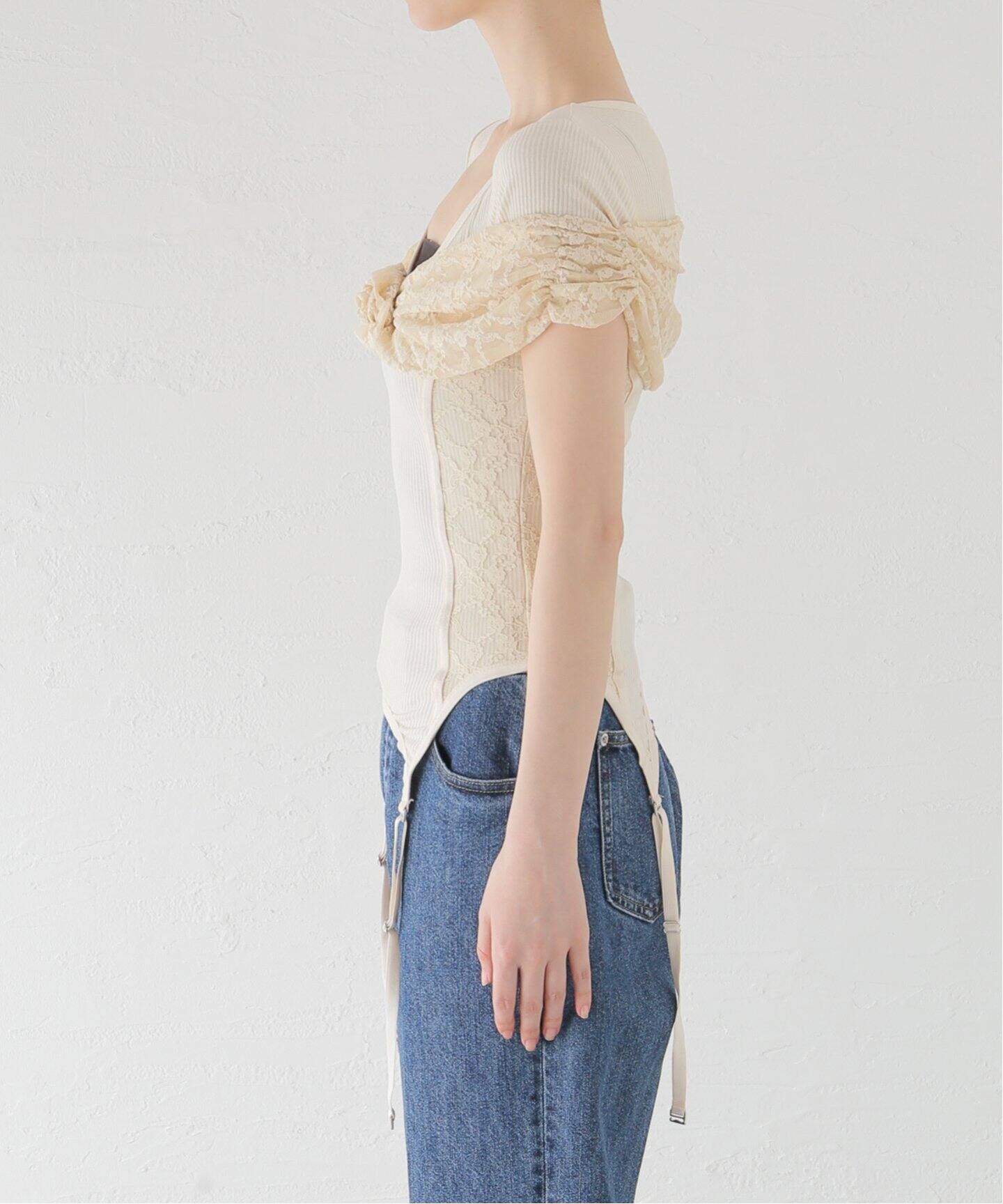 SCULPTOR/スカルプター】Corset U Neck Tee：カットソー（Tシャツ 