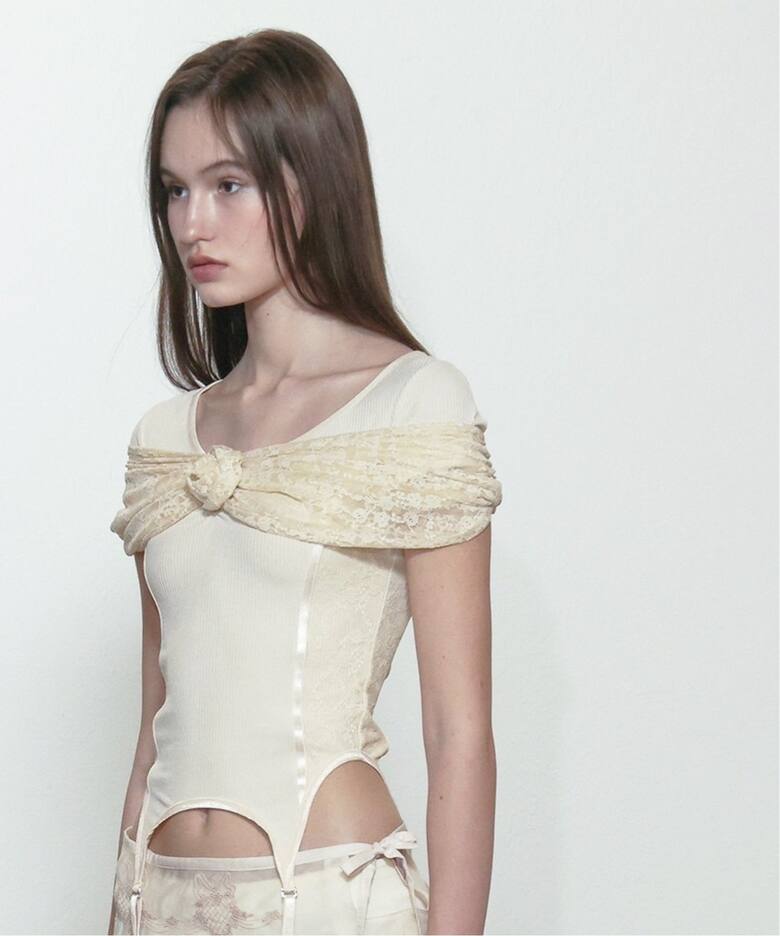 SCULPTOR/スカルプター】Corset U Neck Tee：カットソー（Tシャツ 