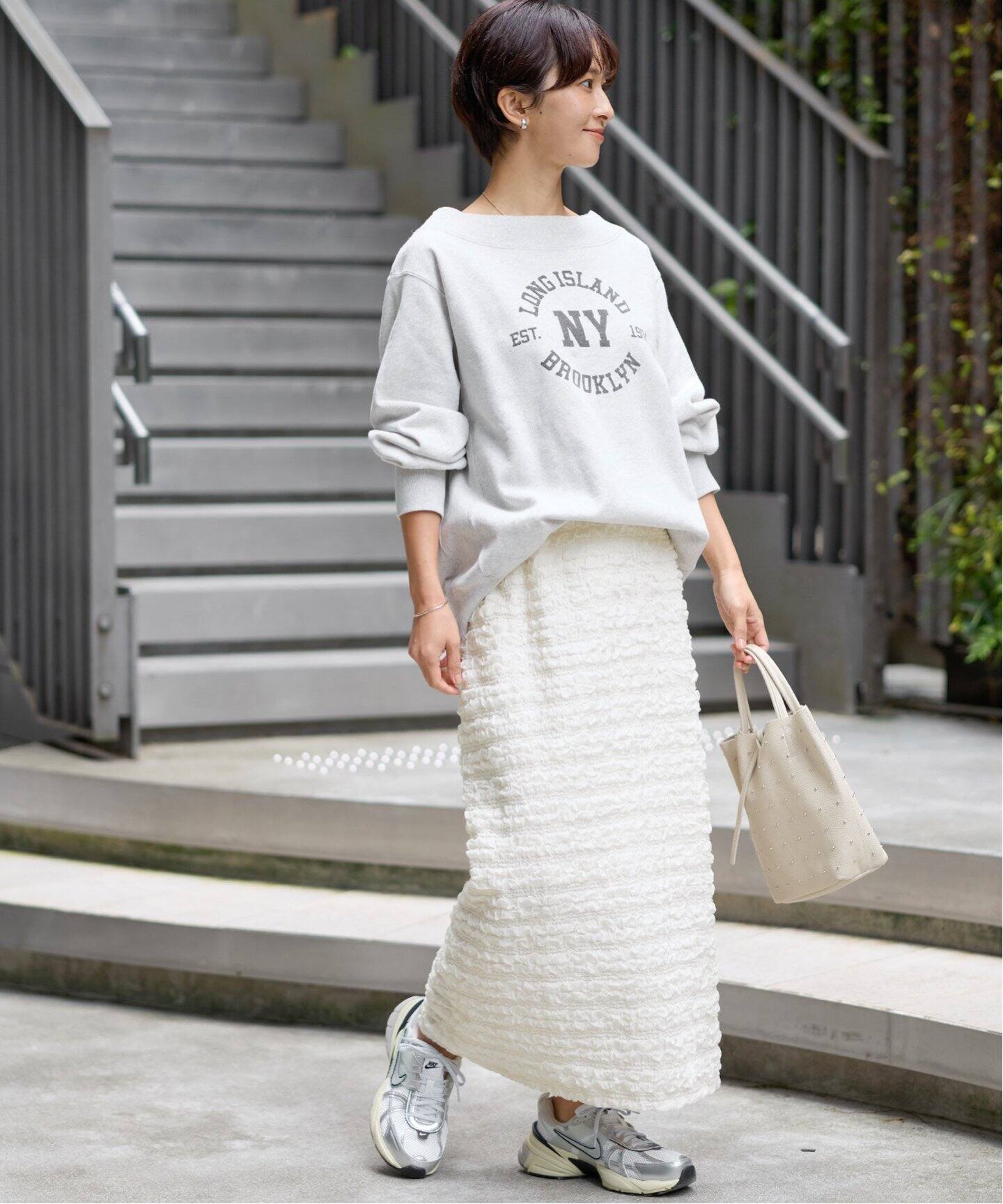 新品タグ付 シャーリングボリュームジャガードミディスカート 白 S  