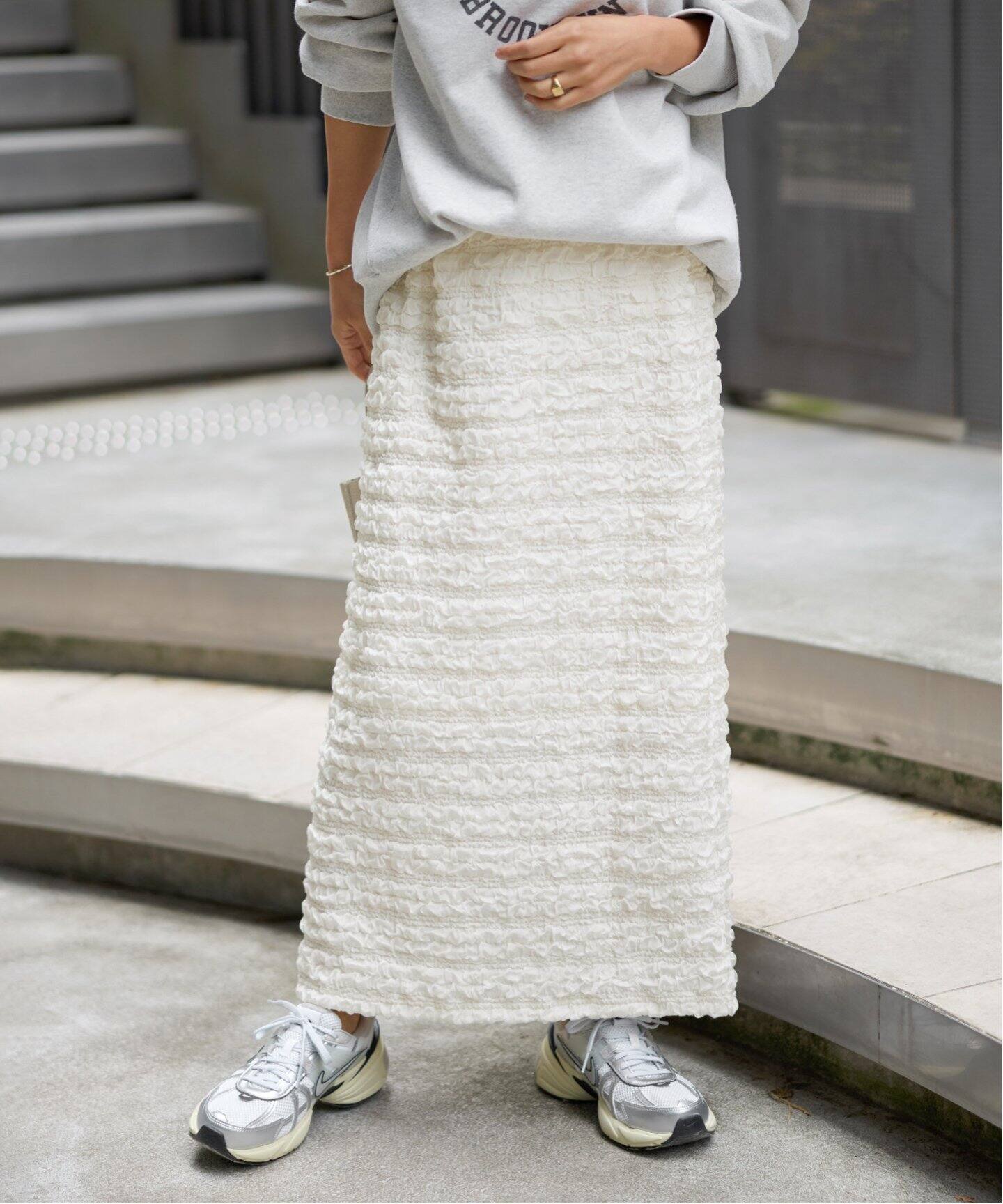 シャーリングジャガードスカート（ロング・マキシ丈スカート  