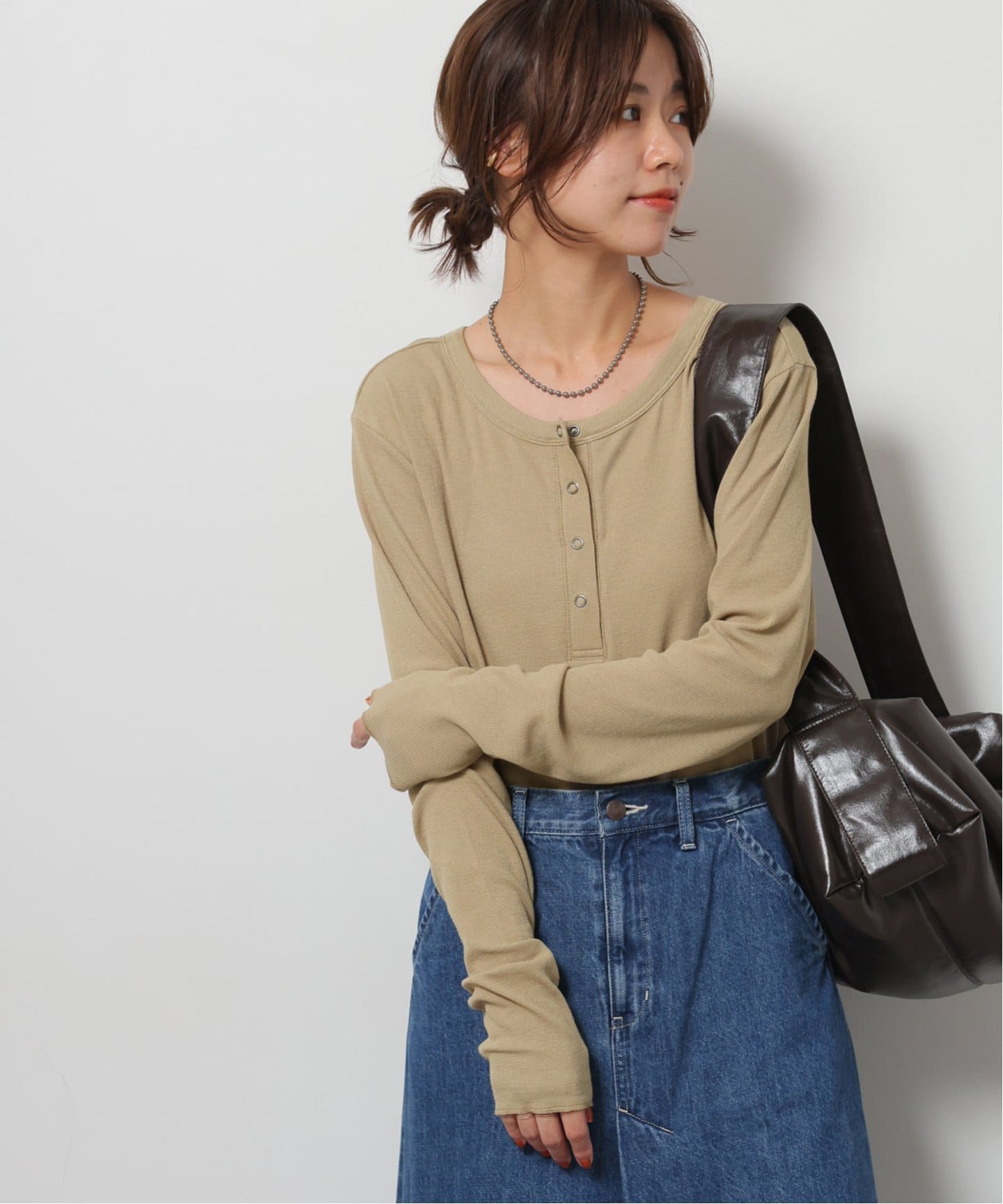 ソフトベアテレコヘンリーネックプルオーバー（Tシャツ／カットソー