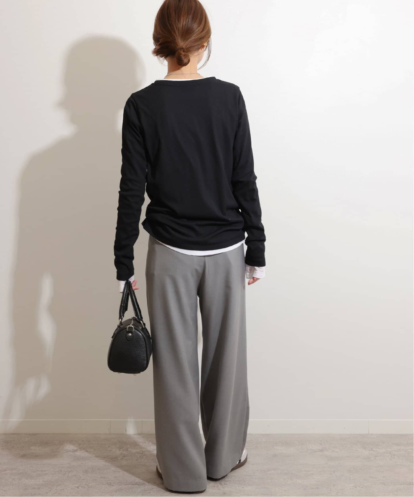 ソフトテレコクルーネックロングTEE 白と黒2枚セット 追加》ソフトテレコクルーネックロングTEE（Tシャツ／カットソー