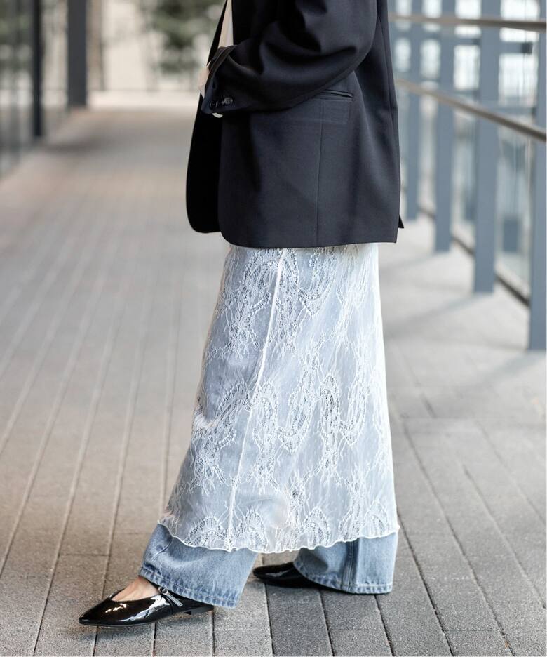 ラッセルストレッチレースナロースカート（ロング・マキシ丈スカート  
