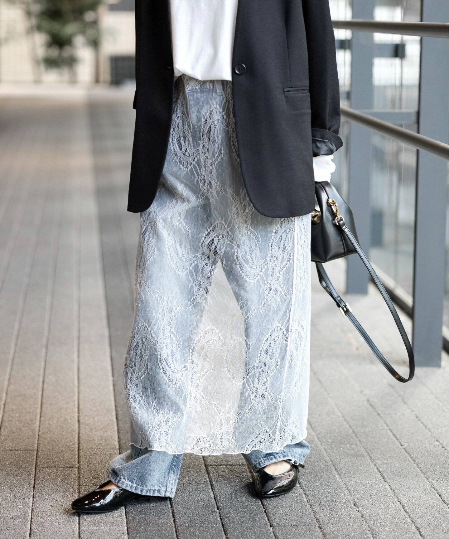 ラッセルストレッチレースナロースカート（ロング・マキシ丈スカート  