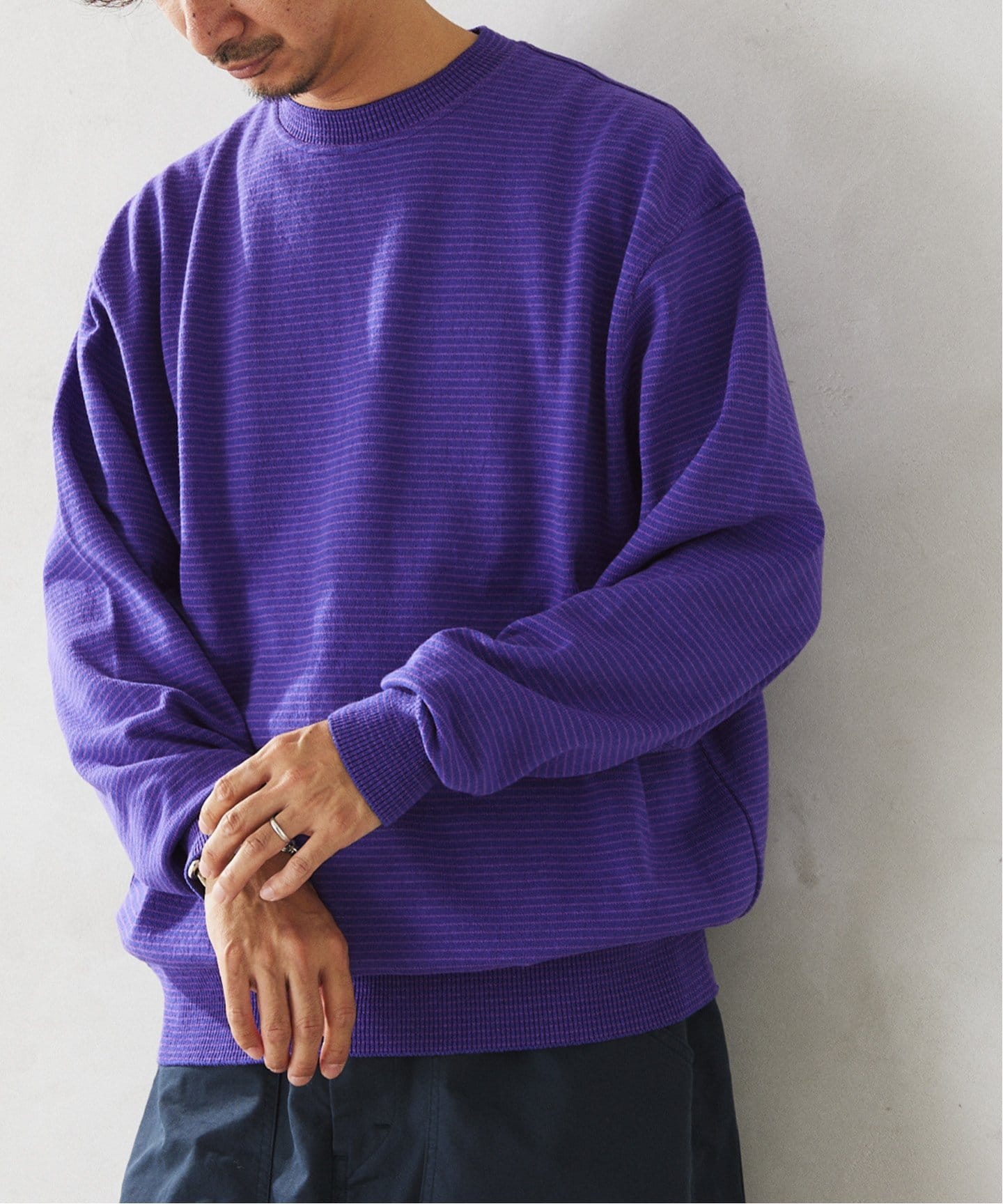 米富繊維 / Yonetomi 別注 ボーダー WAVE COTTON KNIT PULLOVER