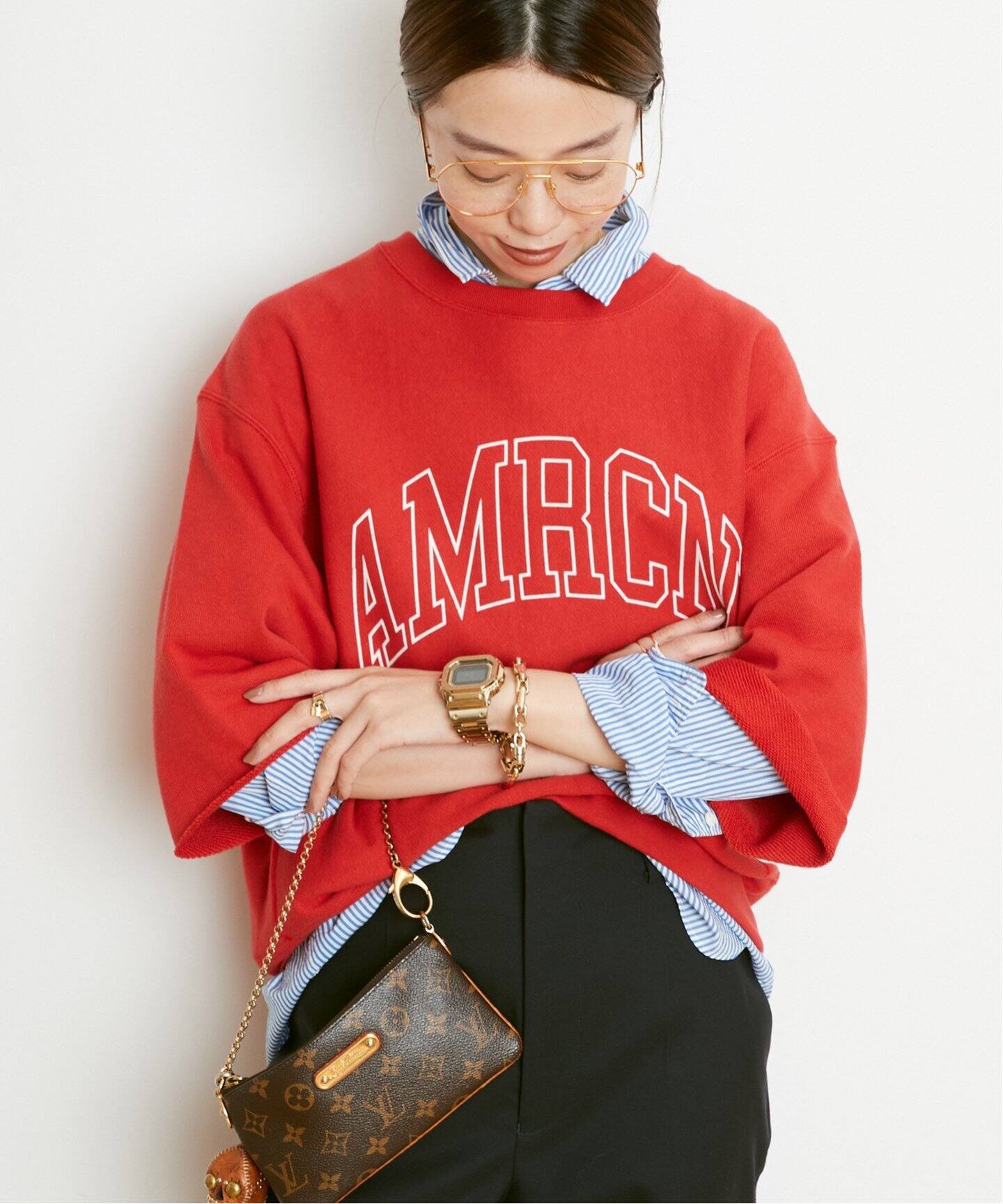 AMERICANA/アメリカーナ】 CUT OFF クルーネック スウェット  