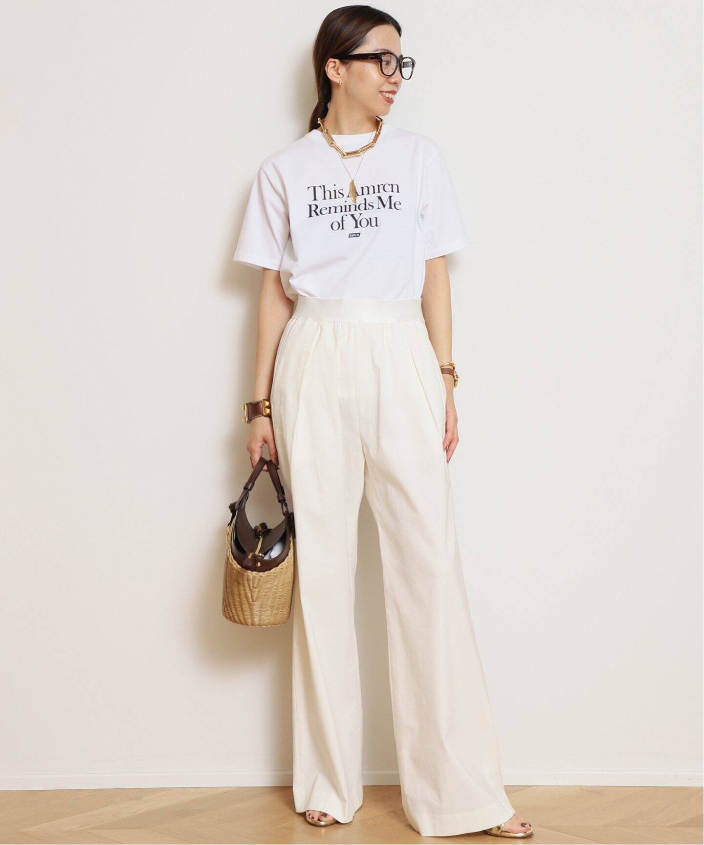 AMERICANA/アメリカーナ】 MESSAGE Tシャツ(WHITE)（Tシャツ 