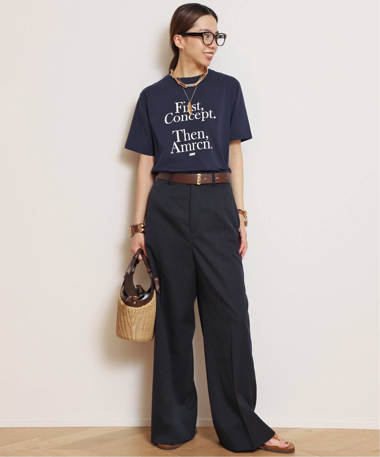 AMERICANA/アメリカーナ】 MESSAGE Tシャツ(NAVY)（Tシャツ  