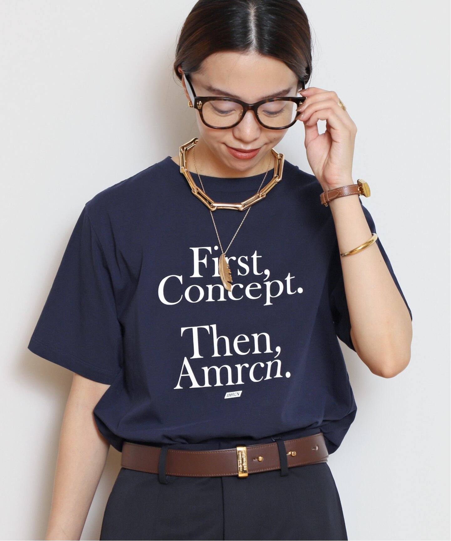 AMERICANA/アメリカーナ】 MESSAGE Tシャツ(NAVY)（Tシャツ  