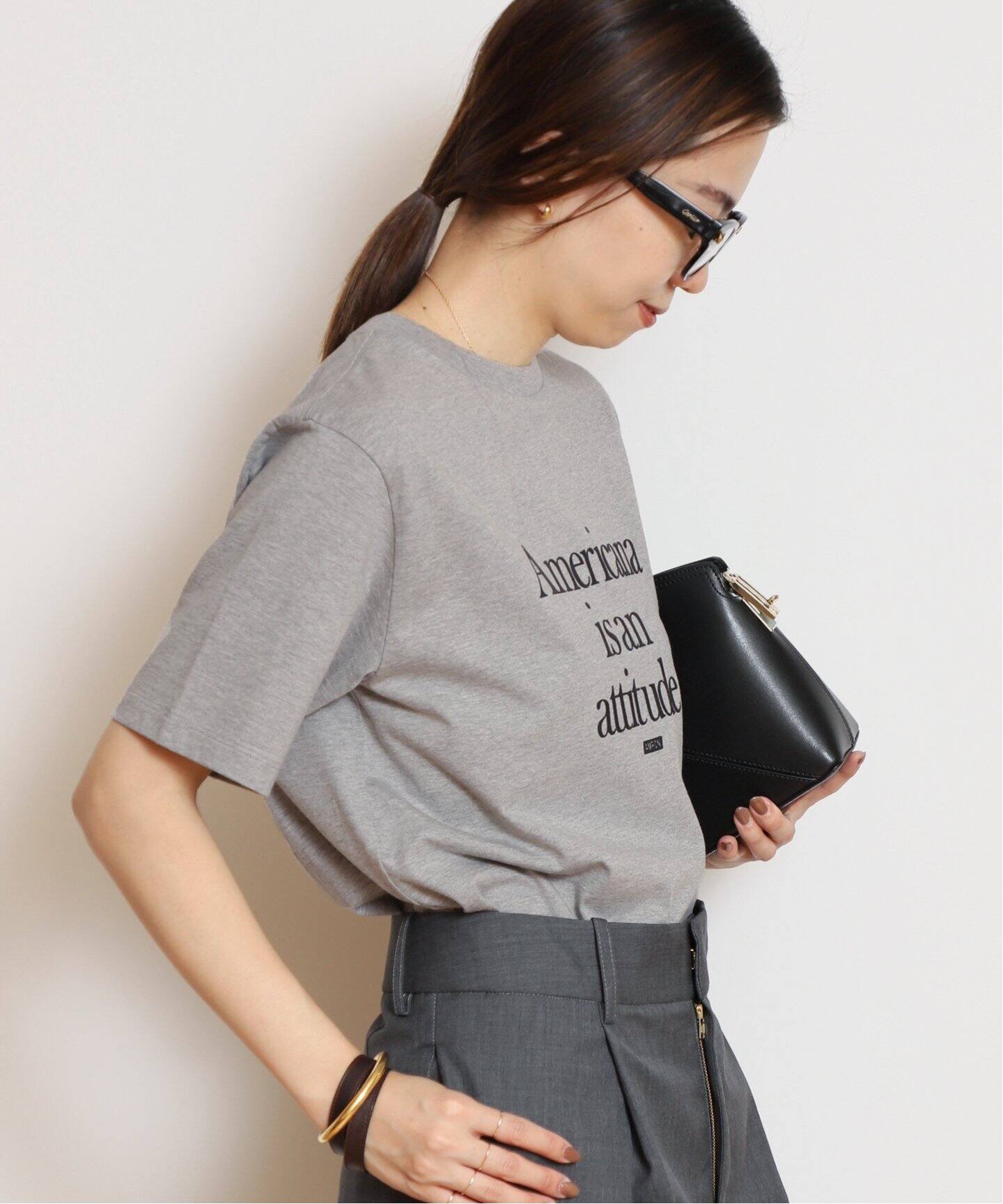 AMERICANA/アメリカーナ】 MESSAGE Tシャツ(GRAY)（Tシャツ  