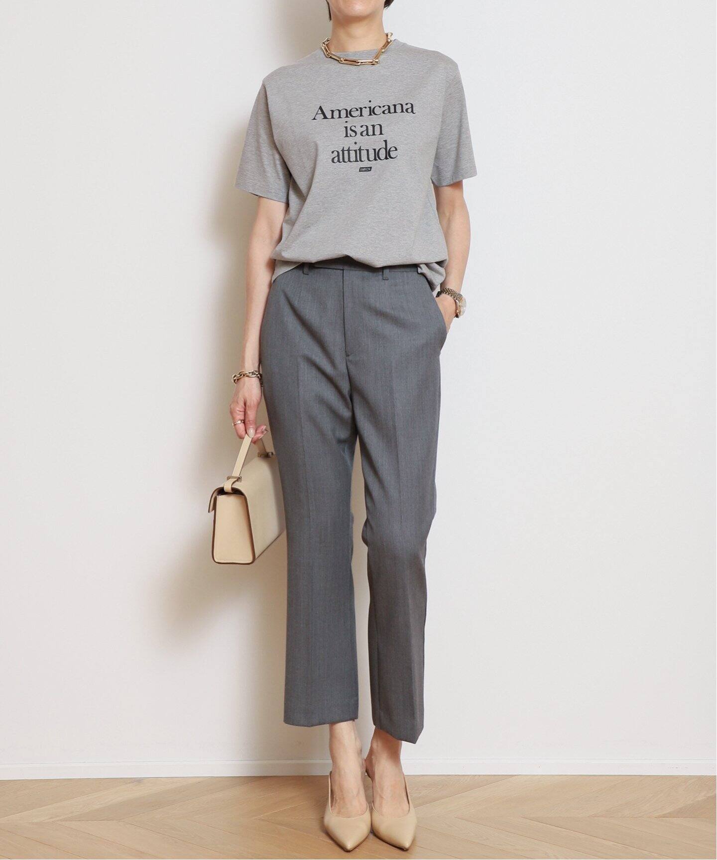 AMERICANA/アメリカーナ】 MESSAGE Tシャツ(GRAY)（Tシャツ 