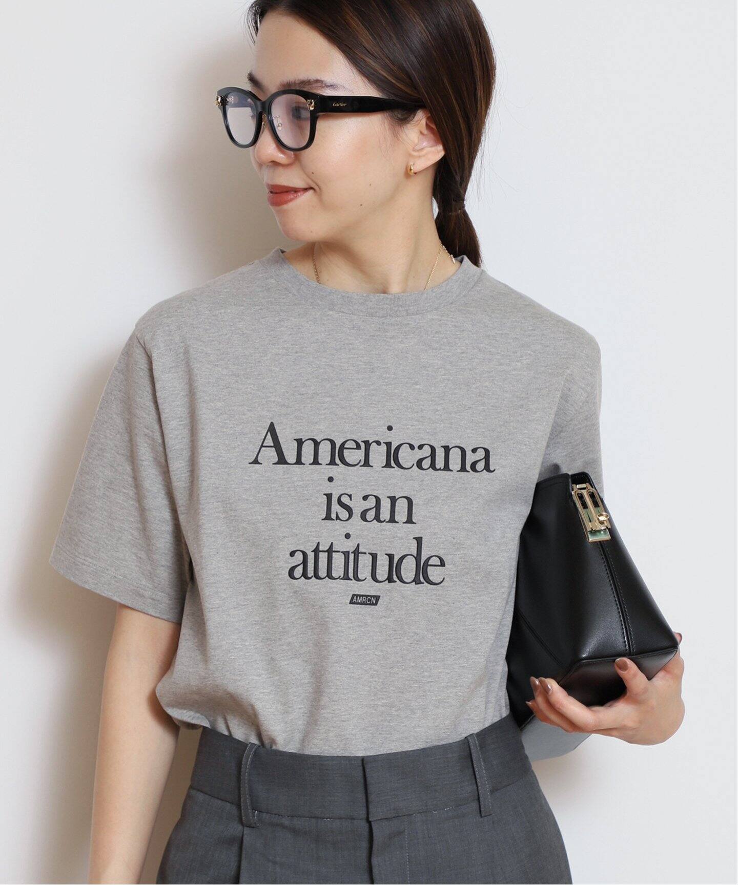 AMERICANA/アメリカーナ】 MESSAGE Tシャツ(GRAY)（Tシャツ  