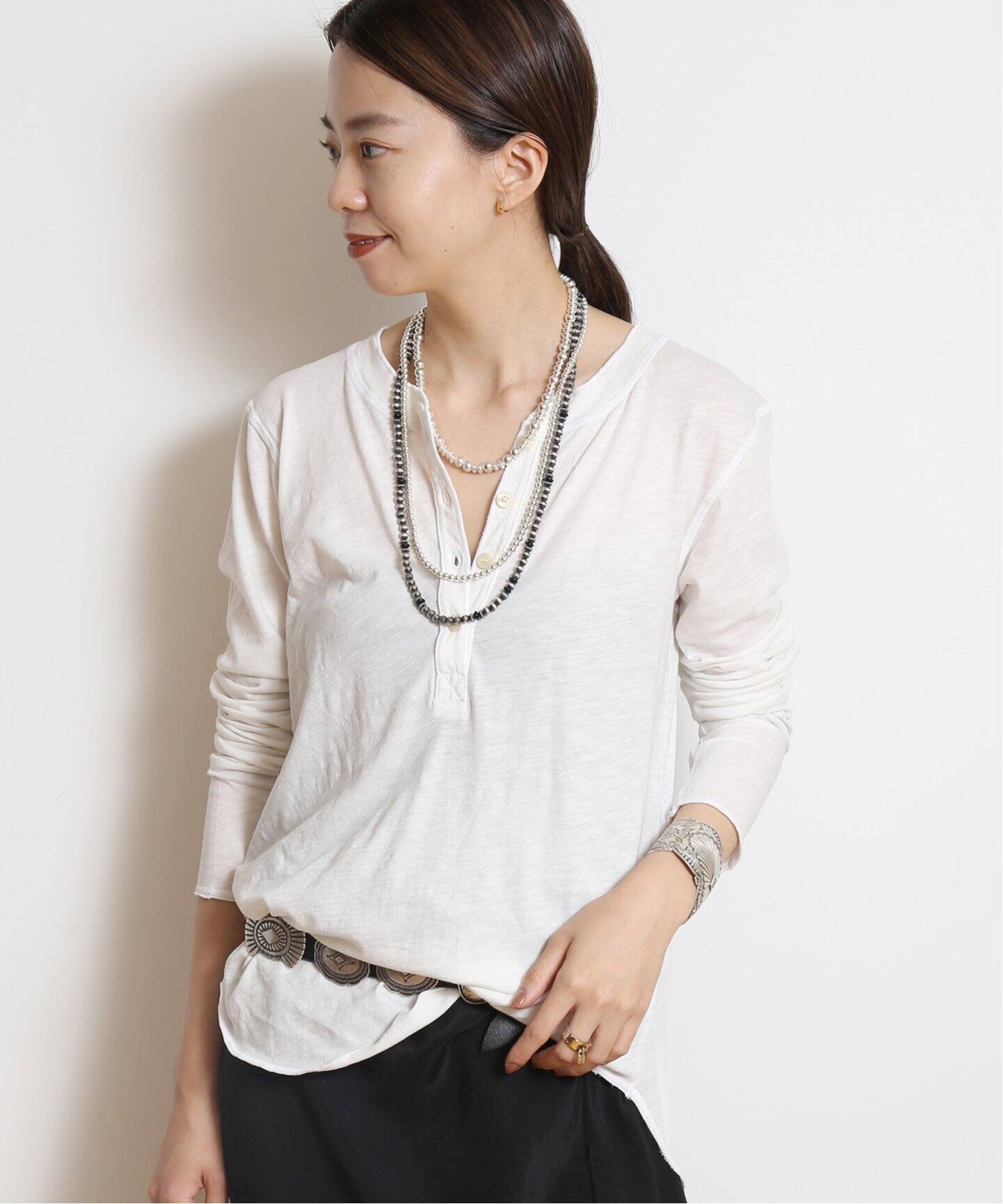 NSF/エヌエスエフ】 L/S HENLEY Tシャツ (WHITE)（Tシャツ 