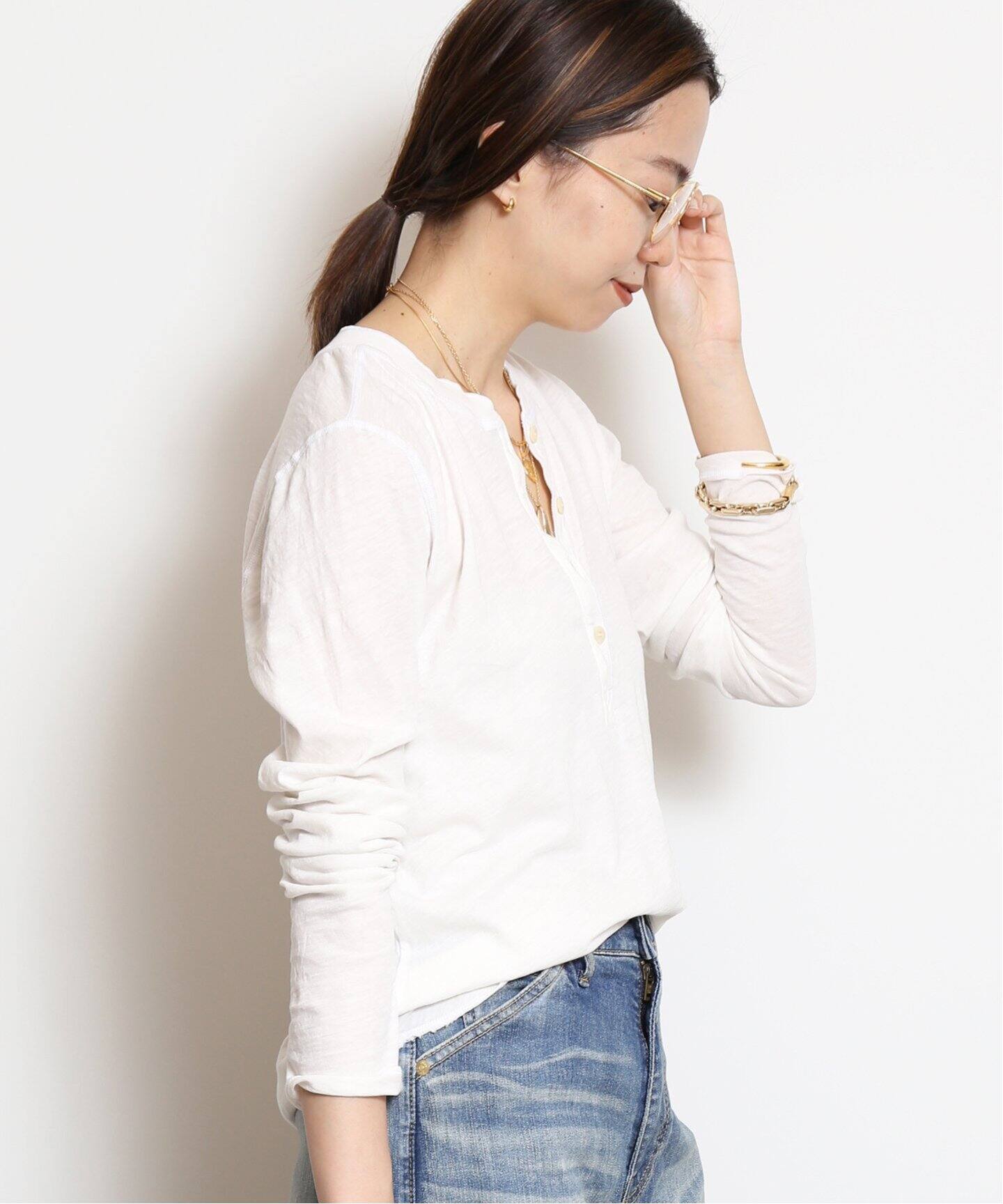 NSF/エヌエスエフ】 L/S HENLEY Tシャツ (WHITE)（Tシャツ／カットソー  