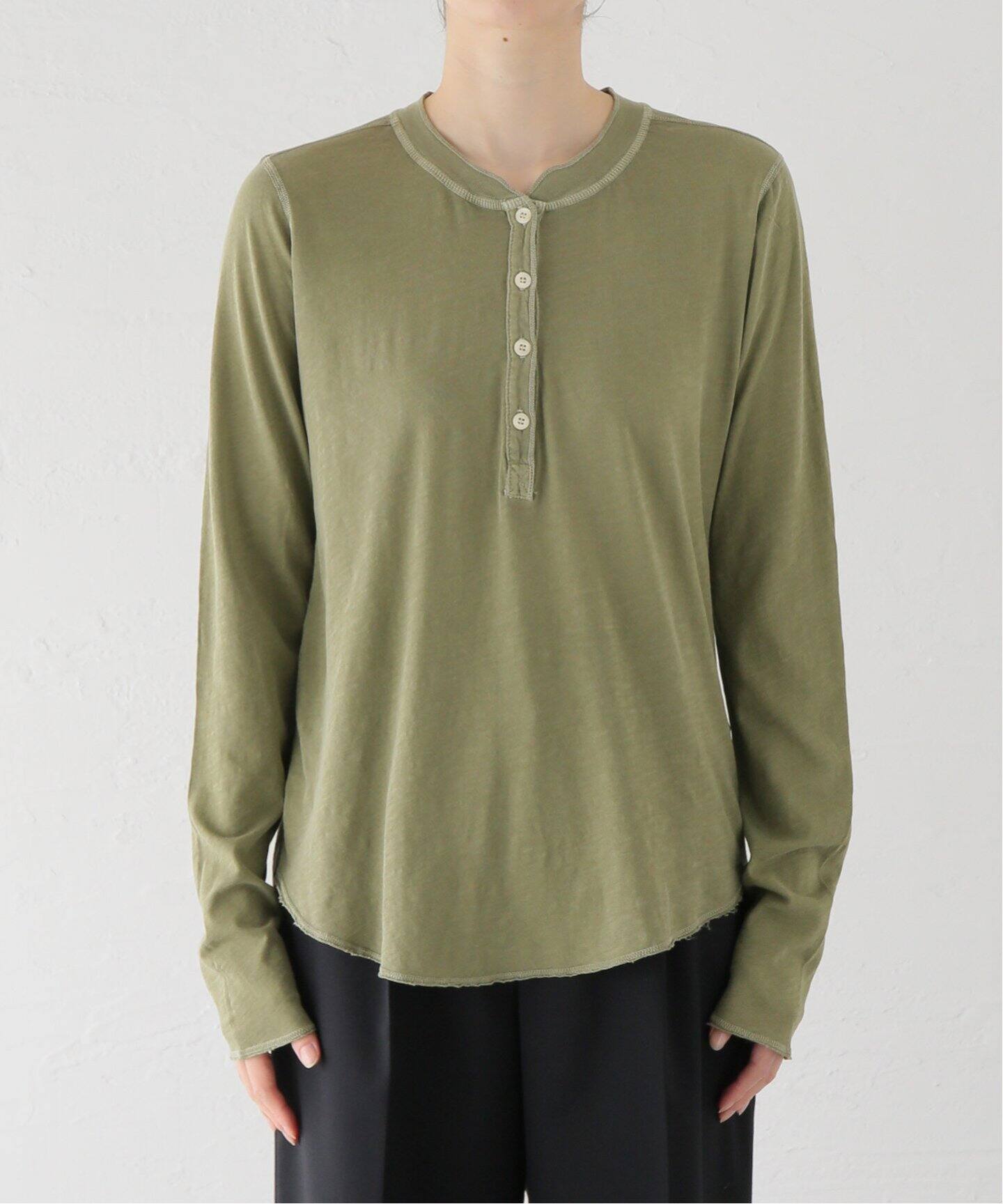 NSF/エヌエスエフ】 L/S HENLEY Tシャツ(KHAKI)（Tシャツ／カットソー 