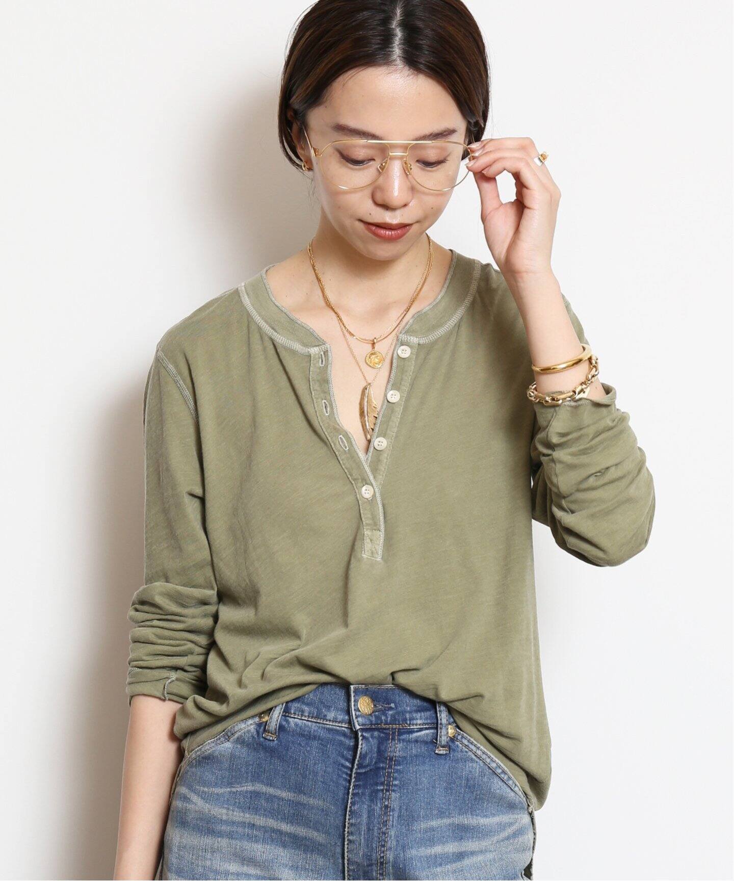 NSF/エヌエスエフ】 L/S HENLEY Tシャツ(KHAKI)（Tシャツ／カットソー  