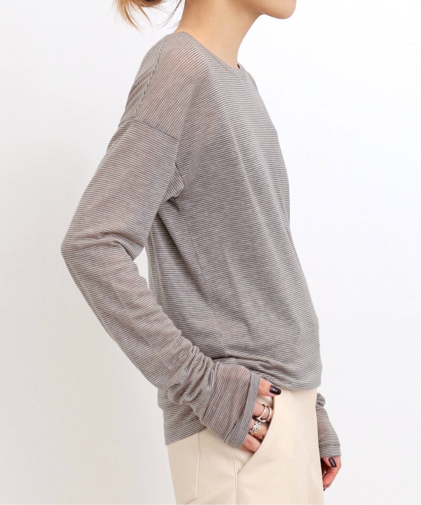 Cashmere Silk Sheer Border T Shirt（Tシャツ／カットソー）｜L 