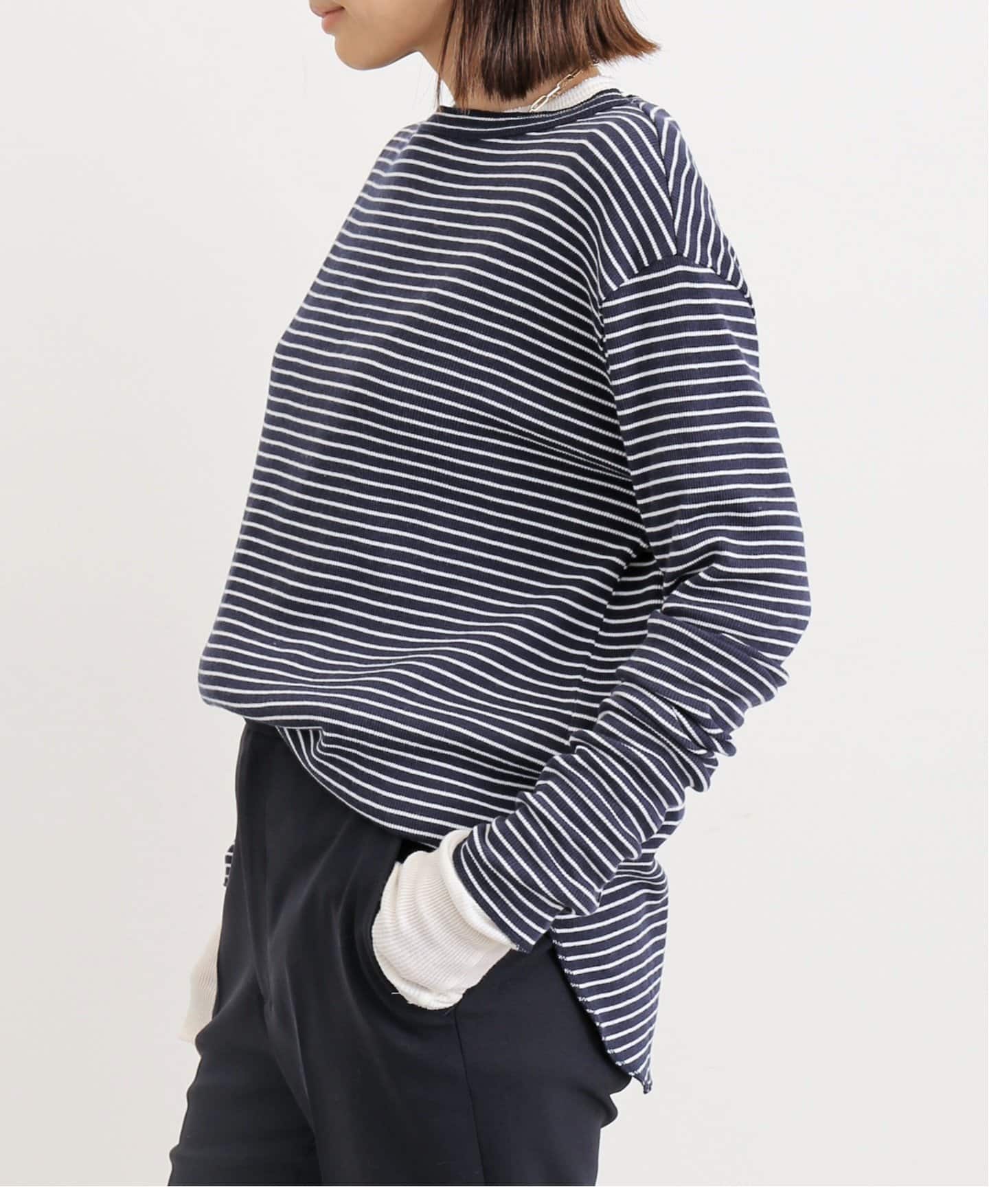 BORDER RIB LONGSLEEVE T-SHIRT（Tシャツ／カットソー）｜L