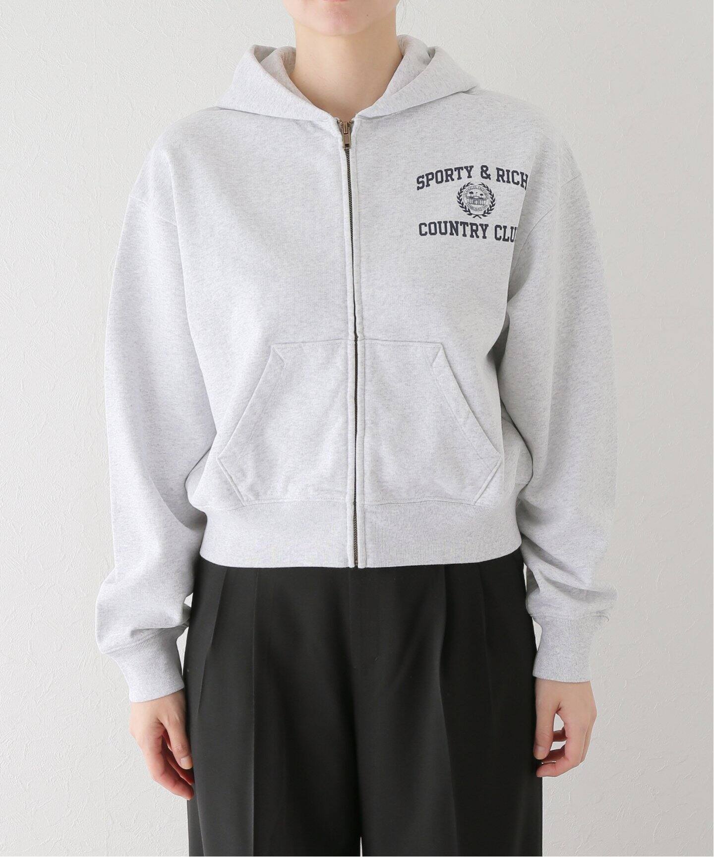 SPORTY&RICH/スポーティアンドリッチ】 Zipped Cropped Hoodie  
