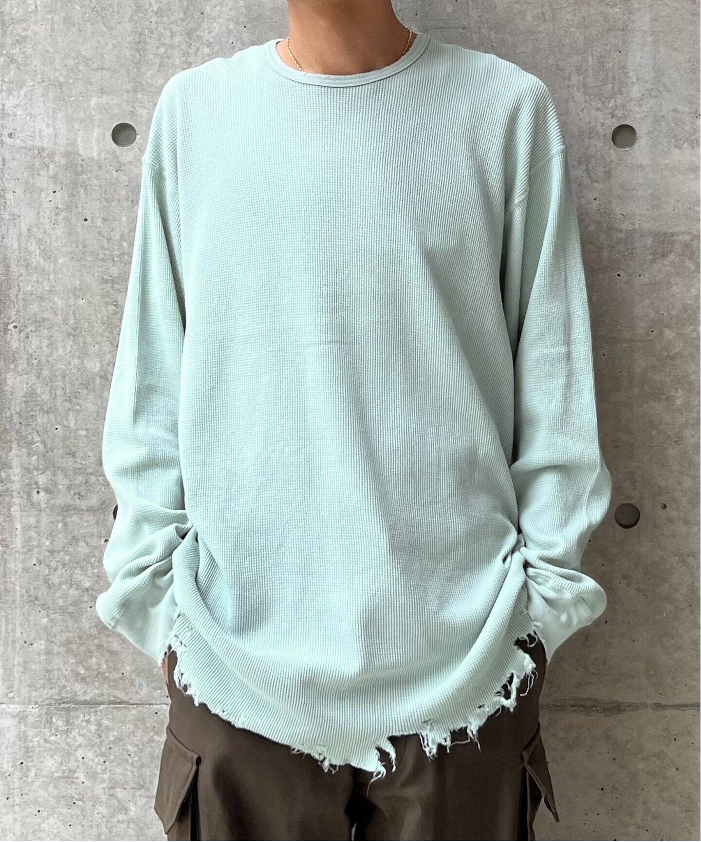 ANCELLM / アンセルム】DAMAGE WAFFLE CREW LS T-SHIRT（Tシャツ 