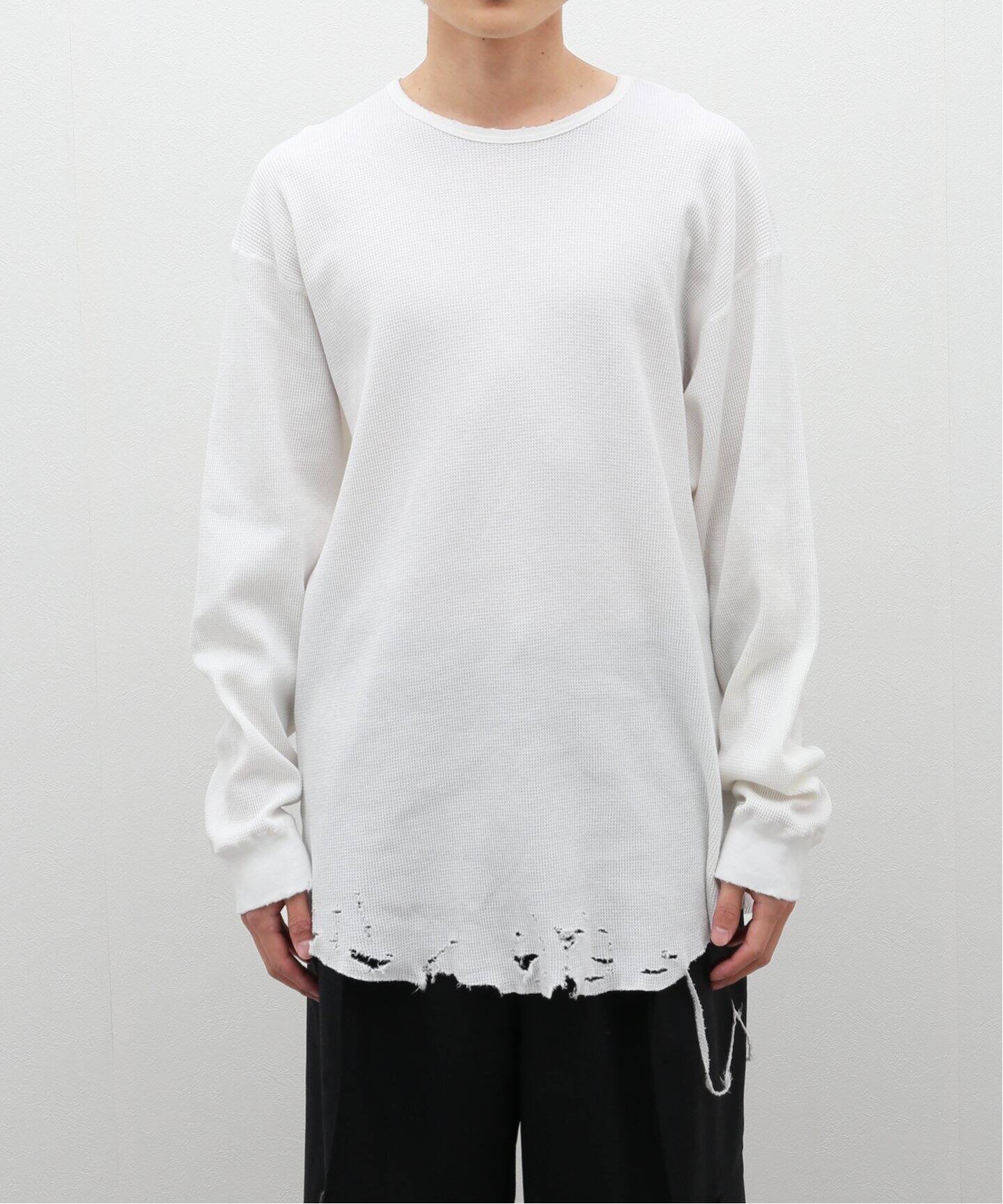 ANCELLM / アンセルム】DAMAGE WAFFLE CREW LS T-SHIRT（Tシャツ 