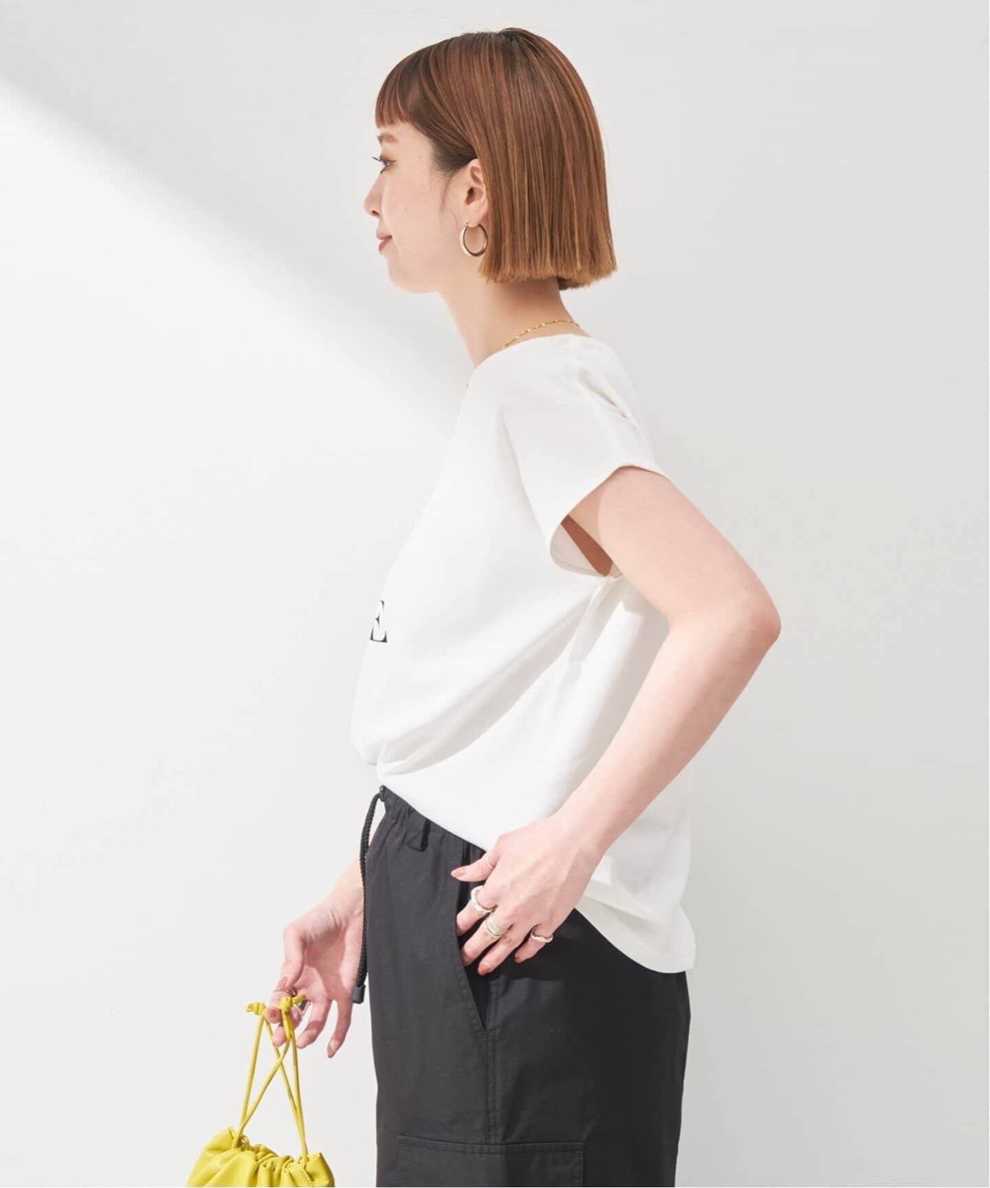 美品MORABITO BlancフレンチスリーブサイドギャザーカットソーTシャツ セール】ギャザースリーブカットソー（Tシャツ/カットソー