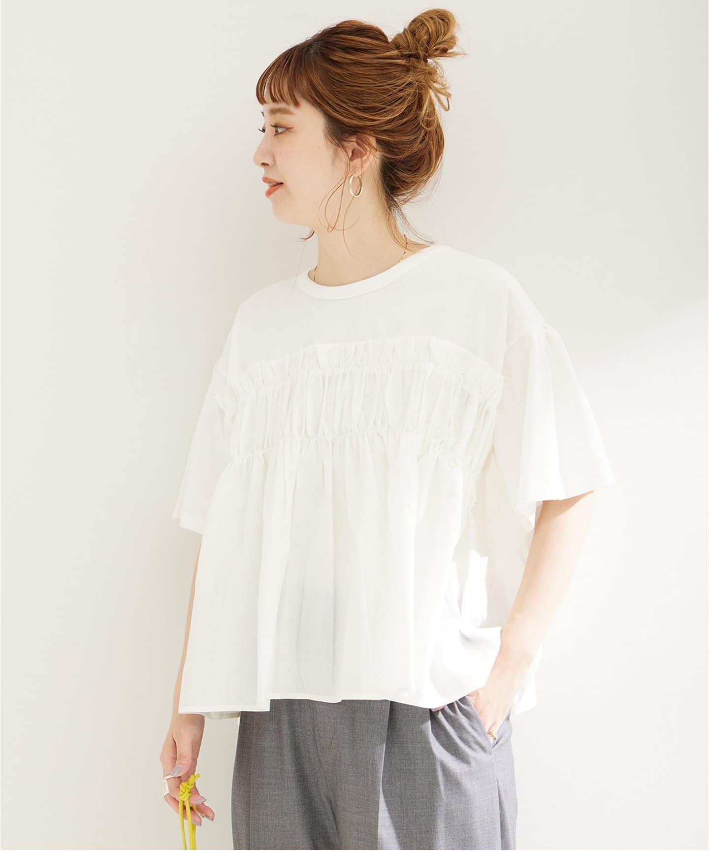 追加》布帛コンビギャザートップス（Tシャツ／カットソー）｜B.C