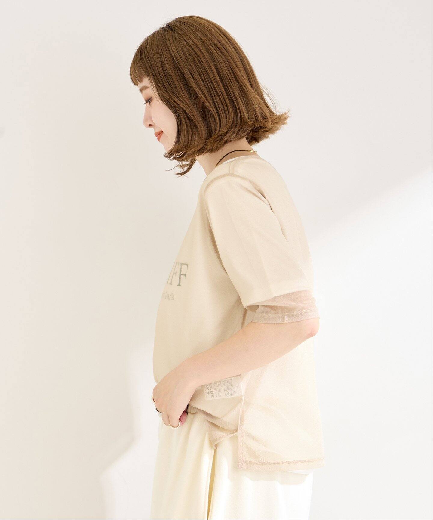 シアーラメ5分袖TEE（Tシャツ／カットソー）｜B.C STOCK（ベー