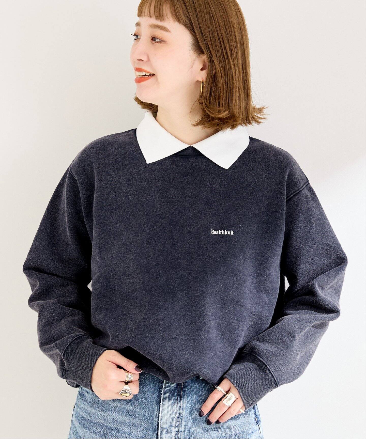 Healthknit/ヘルスニット 別注 襟付きヘビースウェットプルオーバー  